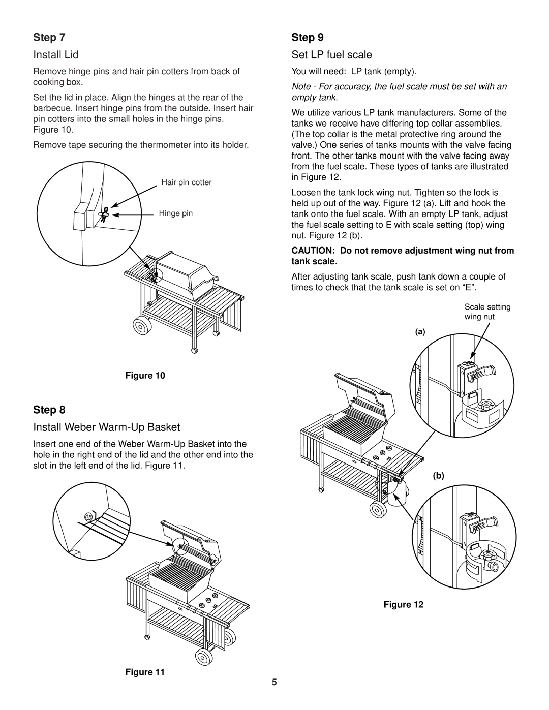 Weber 2200 Series manual Install Lid, Install Weber Warm-Up Basket, Set LP fuel scale 