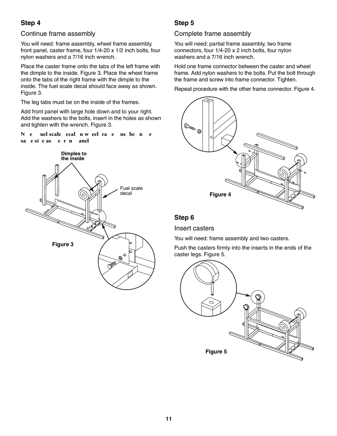 Weber 2300 owner manual Continue frame assembly, Complete frame assembly, Insert casters 