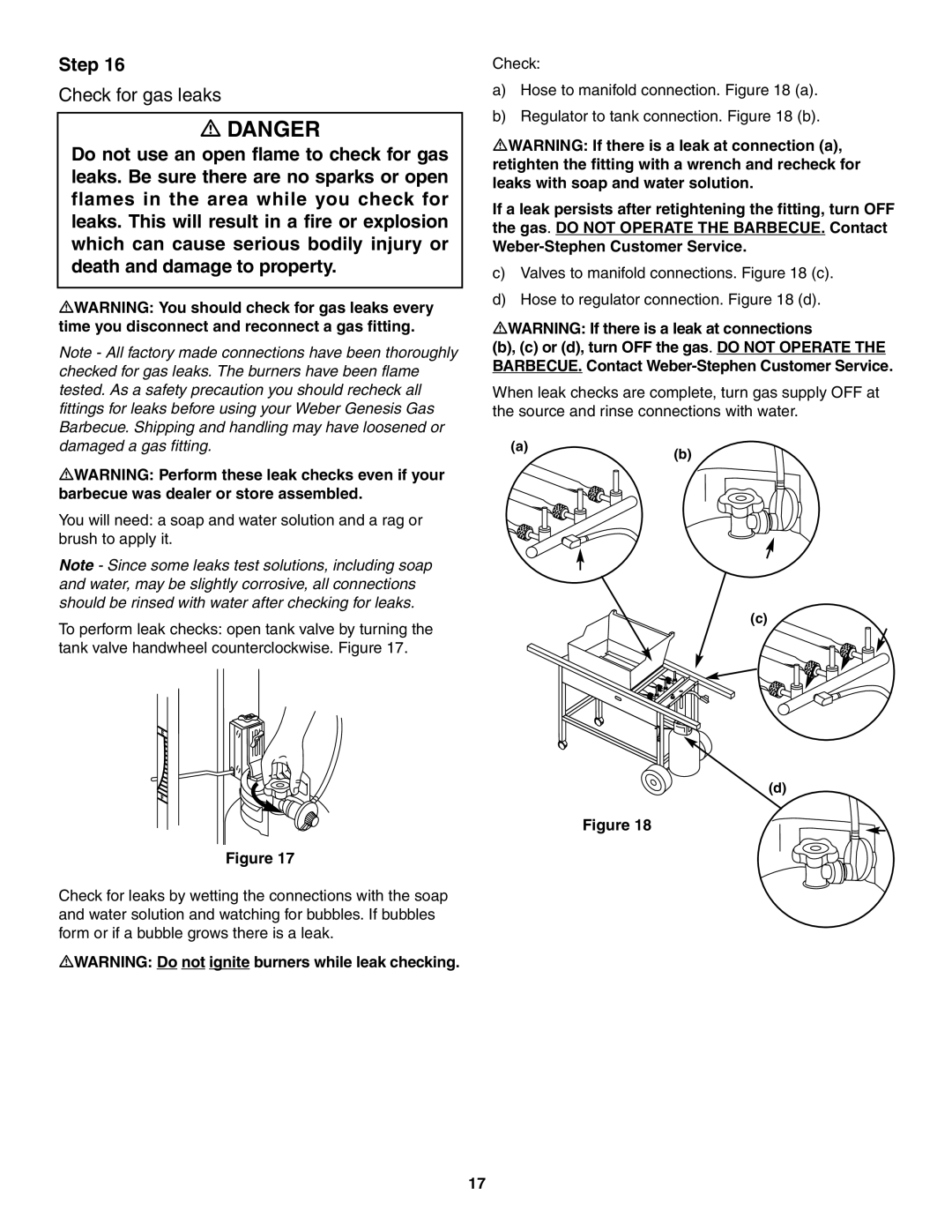 Weber 2300 owner manual Check for gas leaks 