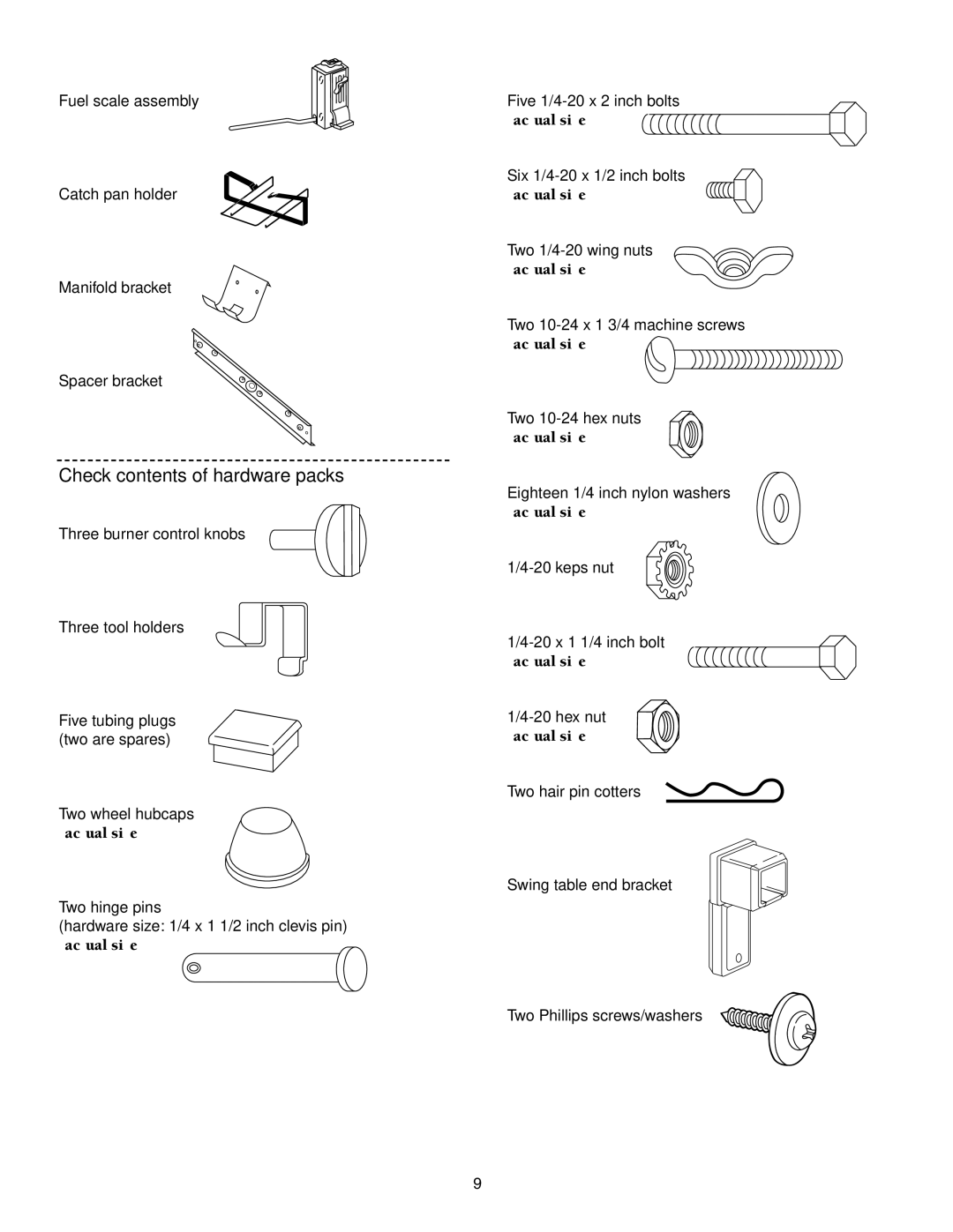 Weber 2300 owner manual Check contents of hardware packs 