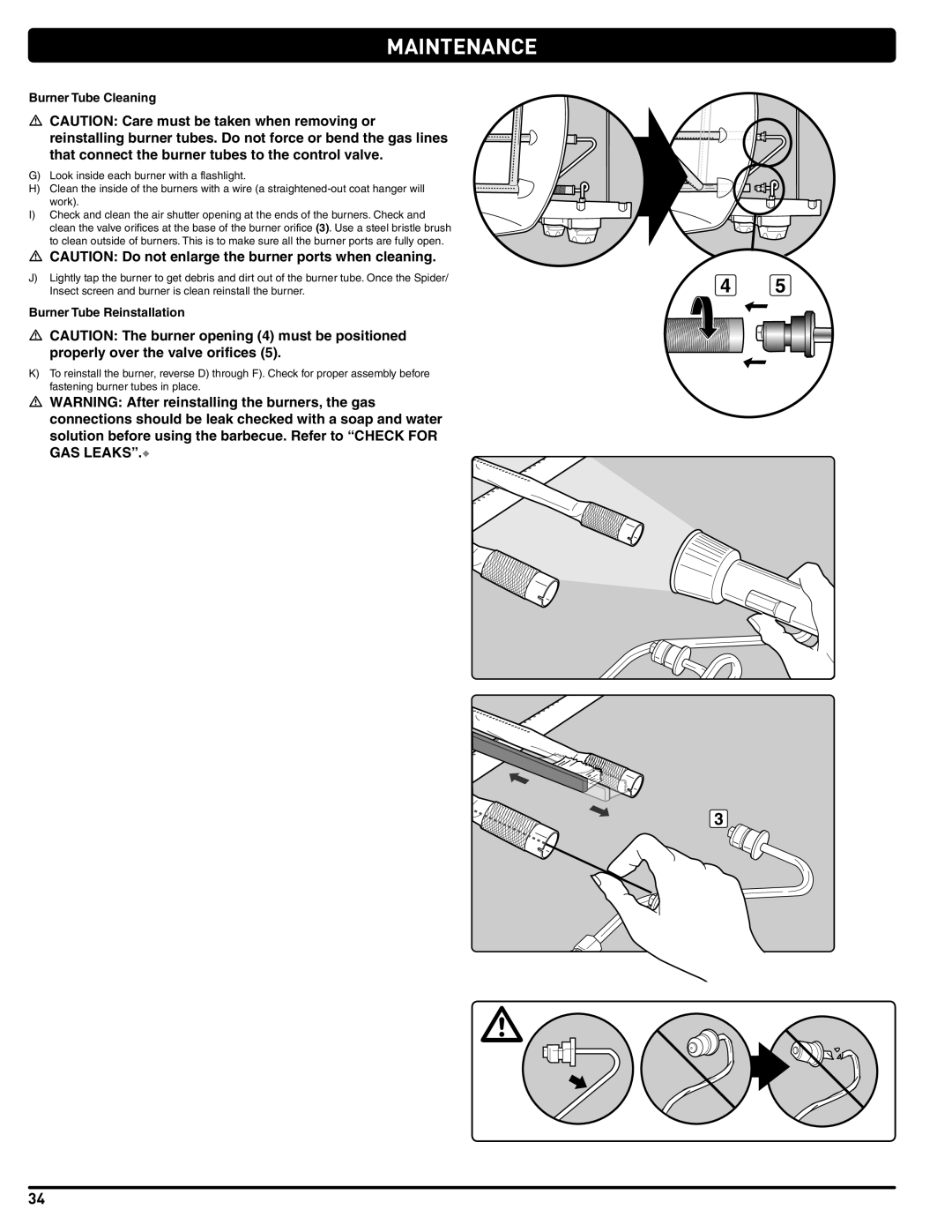 Weber 300 manual Burner Tube Cleaning, Burner Tube Reinstallation 