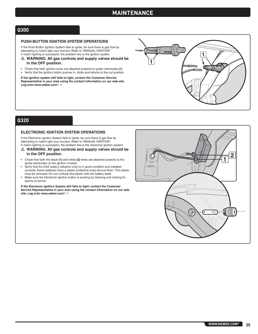 Weber 300 manual PUSH-BUTTON Ignition System Operations, Electronic Ignition System Operations 