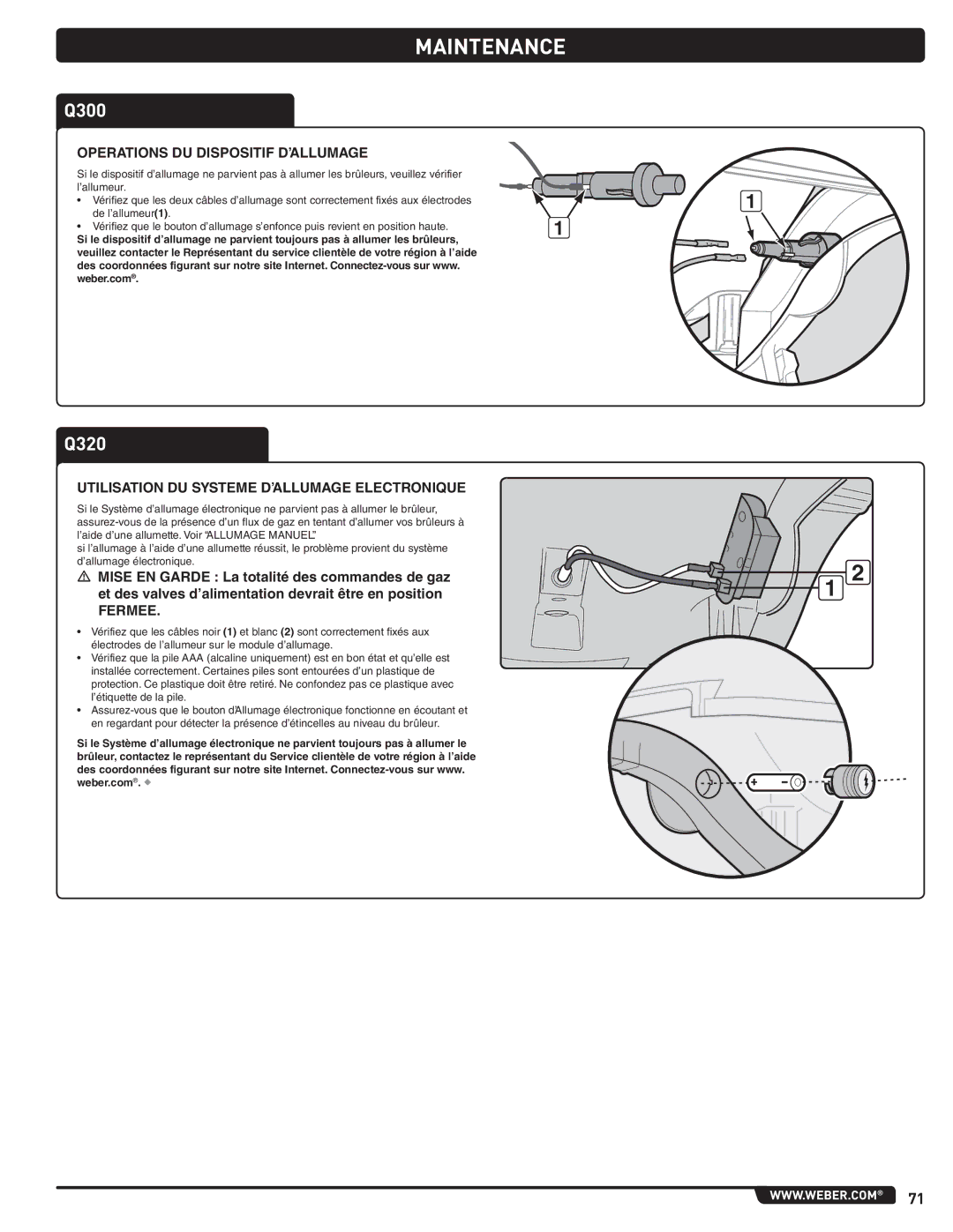 Weber 300 manual Operations DU Dispositif D’ALLUMAGE, Utilisation DU Systeme D’ALLUMAGE Electronique, Fermee 