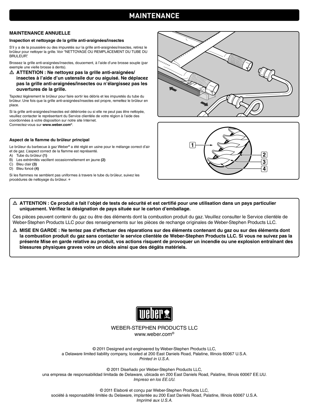 Weber 300 manual Maintenance Annuelle, Aspect de la flamme du brûleur principal 