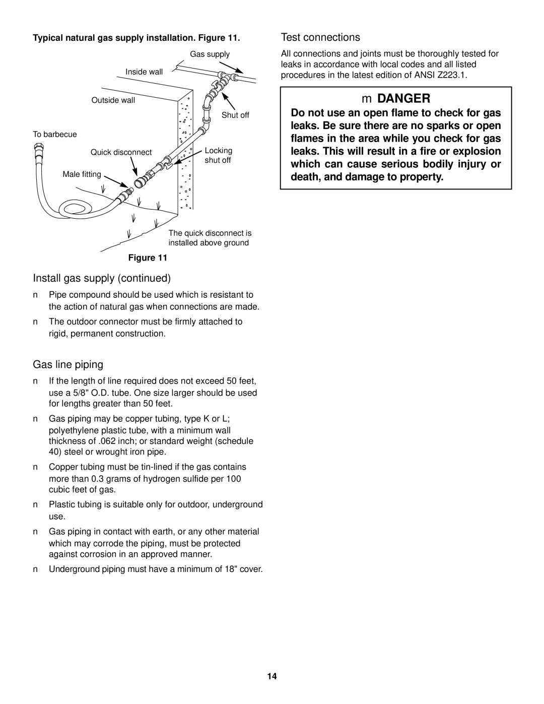 Weber 3000 LX owner manual Gas line piping, Test connections, Typical natural gas supply installation. Figure 