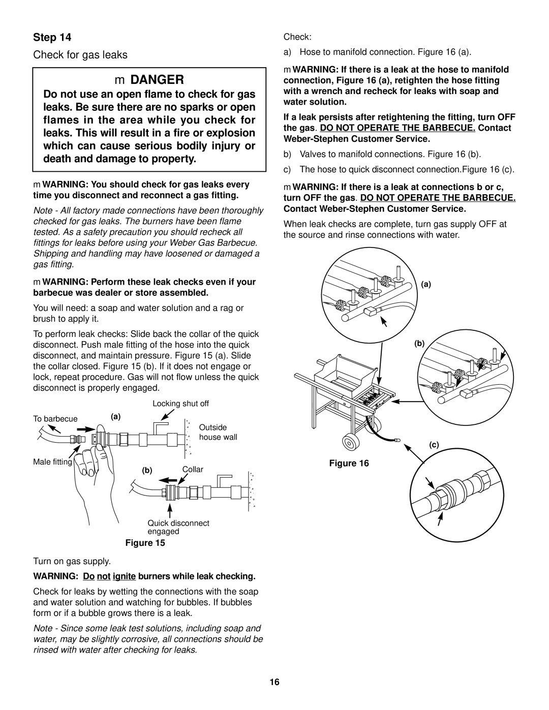 Weber 3000 LX owner manual Check for gas leaks 