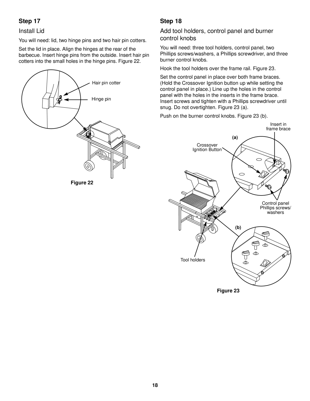 Weber 3000 LX owner manual Install Lid, Add tool holders, control panel and burner control knobs 