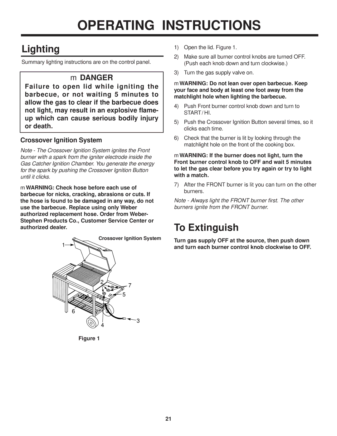 Weber 3000 LX owner manual Lighting, To Extinguish 