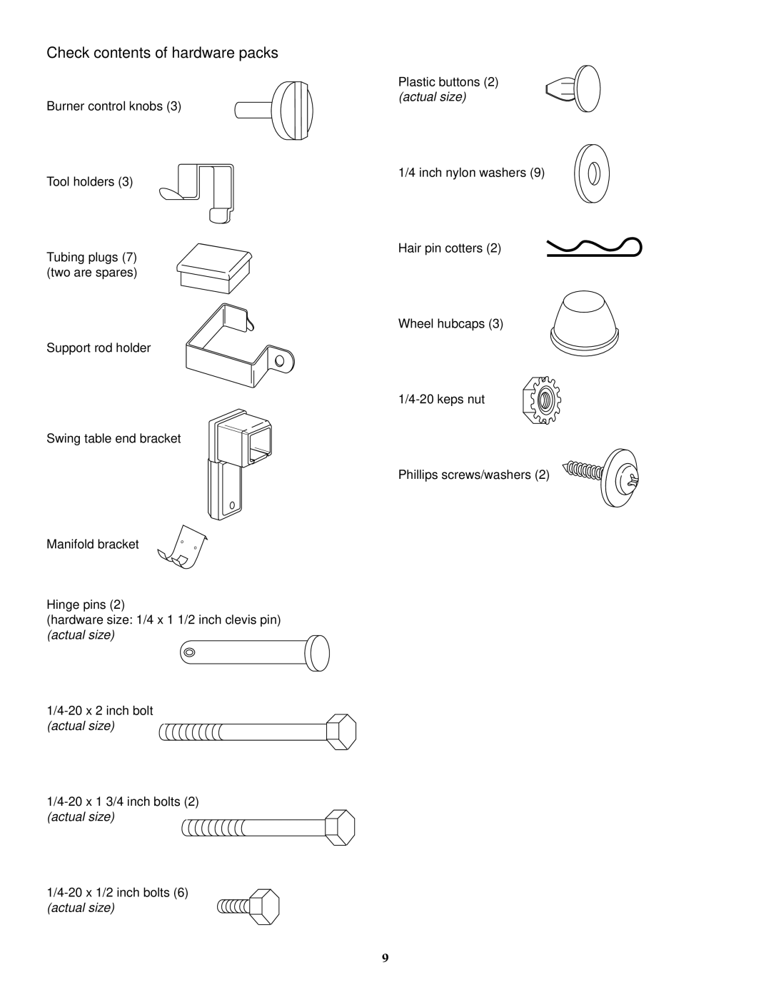 Weber 3000 LX owner manual Check contents of hardware packs 