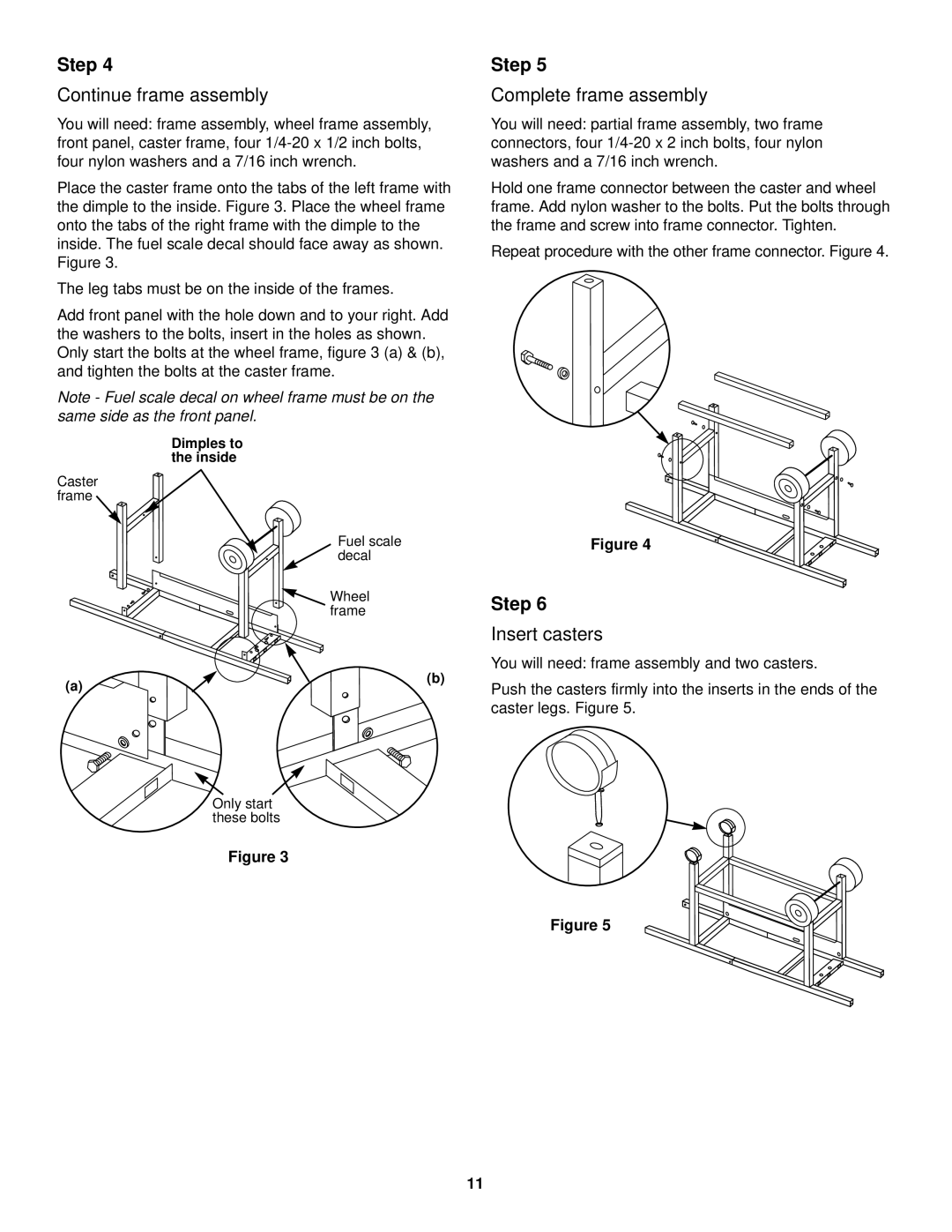 Weber 3000 LX owner manual Continue frame assembly, Complete frame assembly, Insert casters 