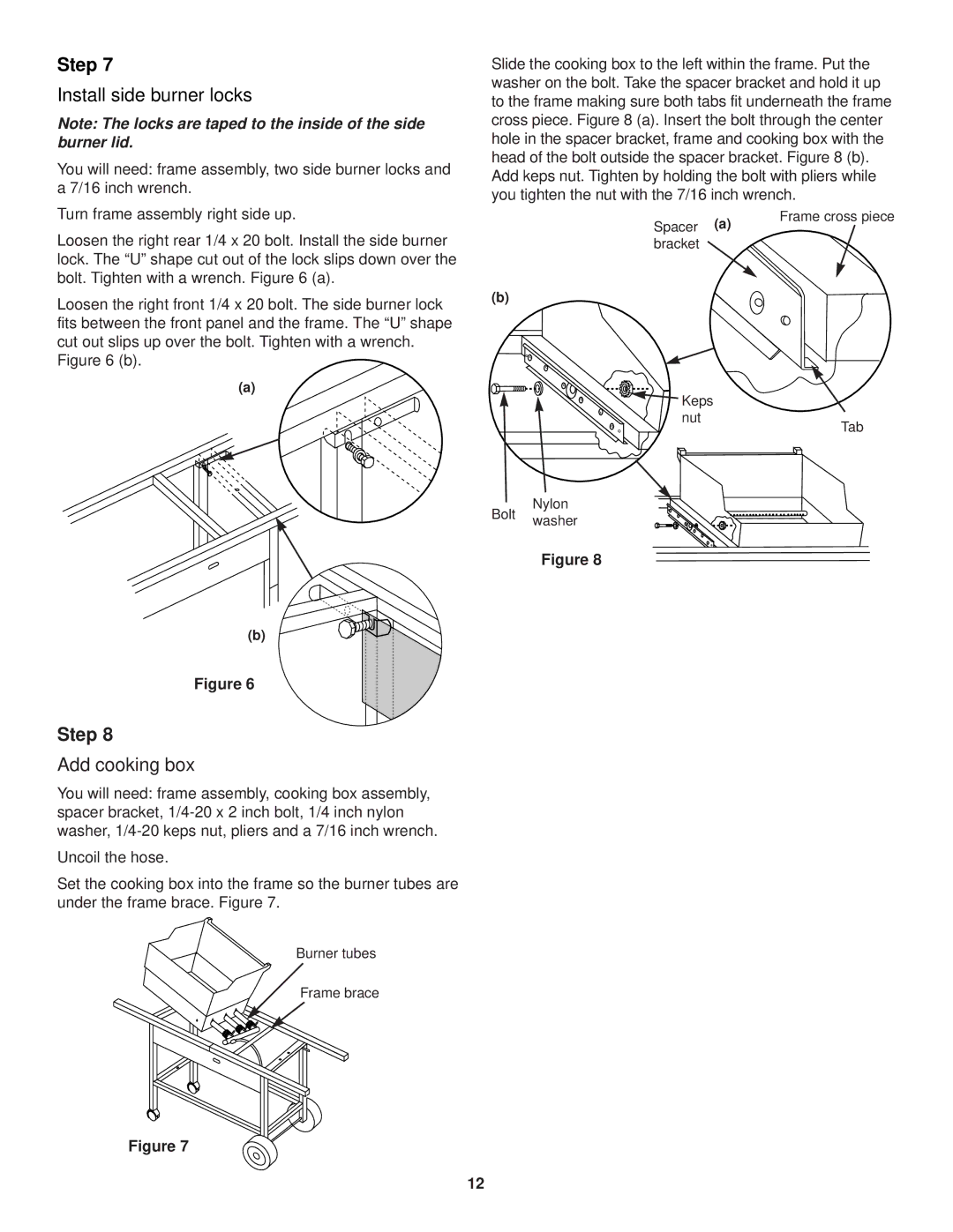 Weber 3000 LX owner manual Install side burner locks, Add cooking box 