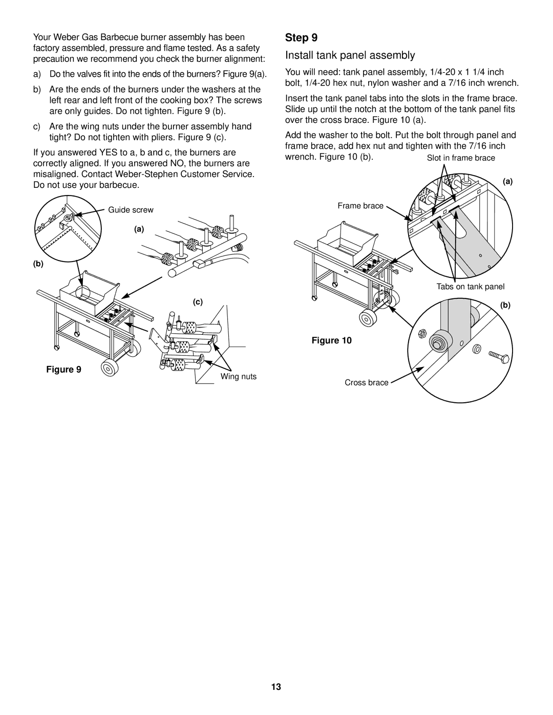 Weber 3000 LX owner manual Install tank panel assembly, Wing nuts Cross brace 