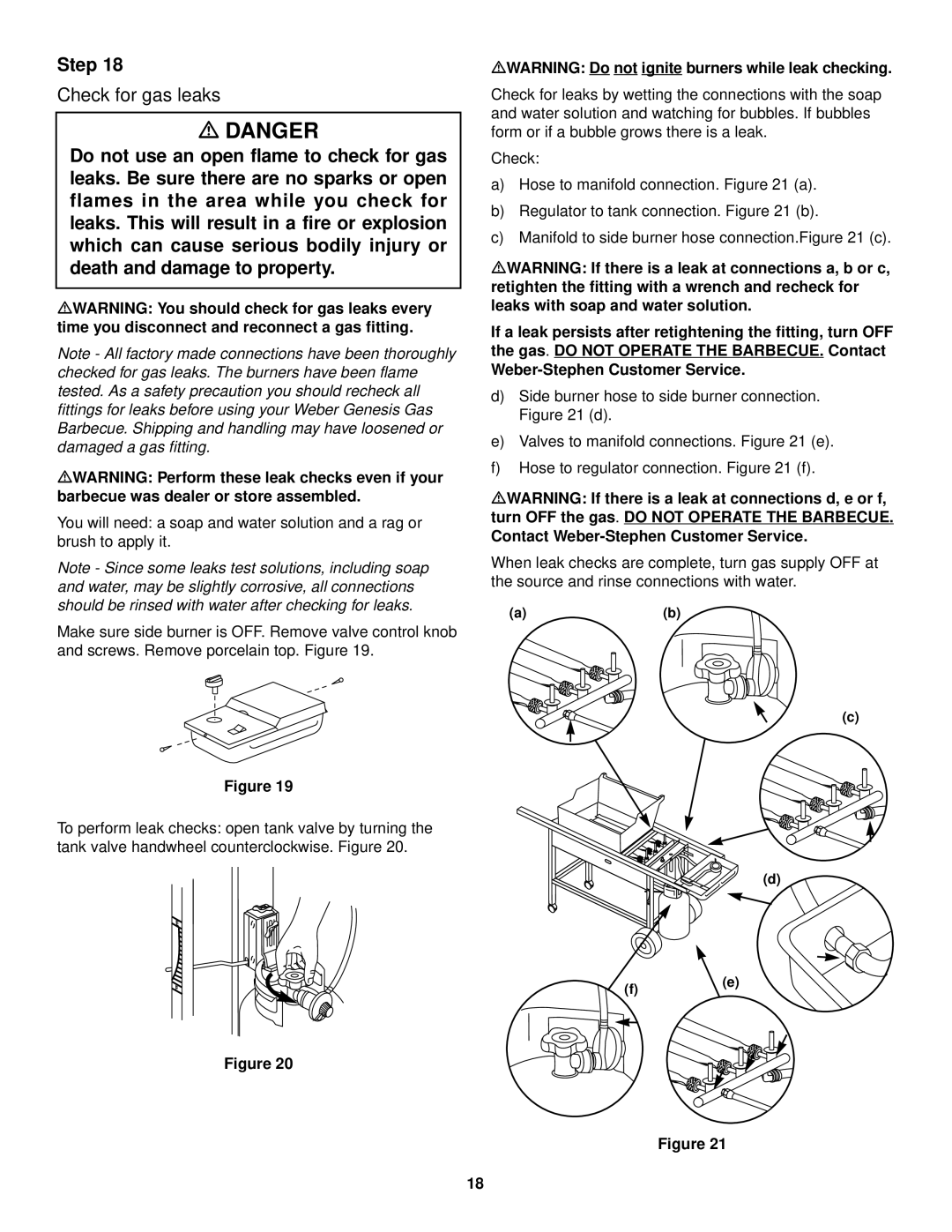 Weber 3000 LX owner manual Check for gas leaks, MWARNING Do not ignite burners while leak checking 