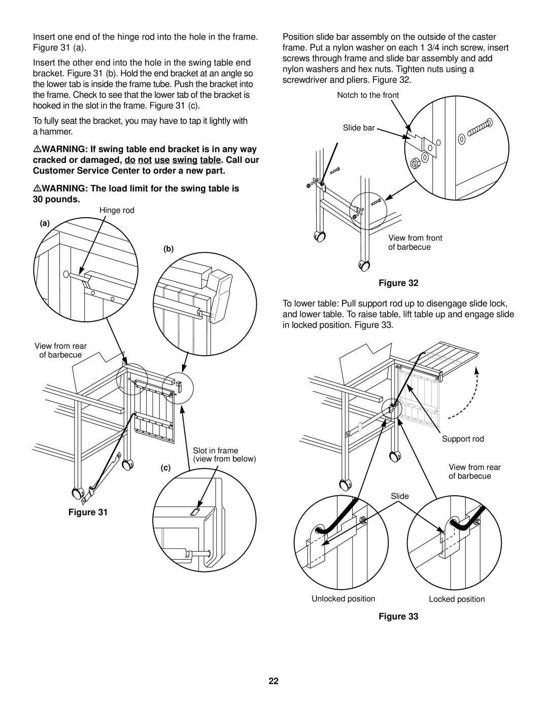 Weber 3000 LX owner manual Notch to the front Slide bar View from front of barbecue 