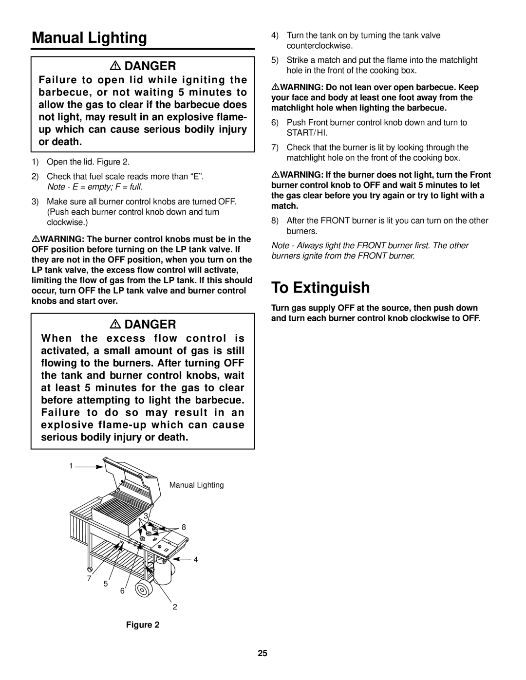 Weber 3000 LX owner manual Manual Lighting 