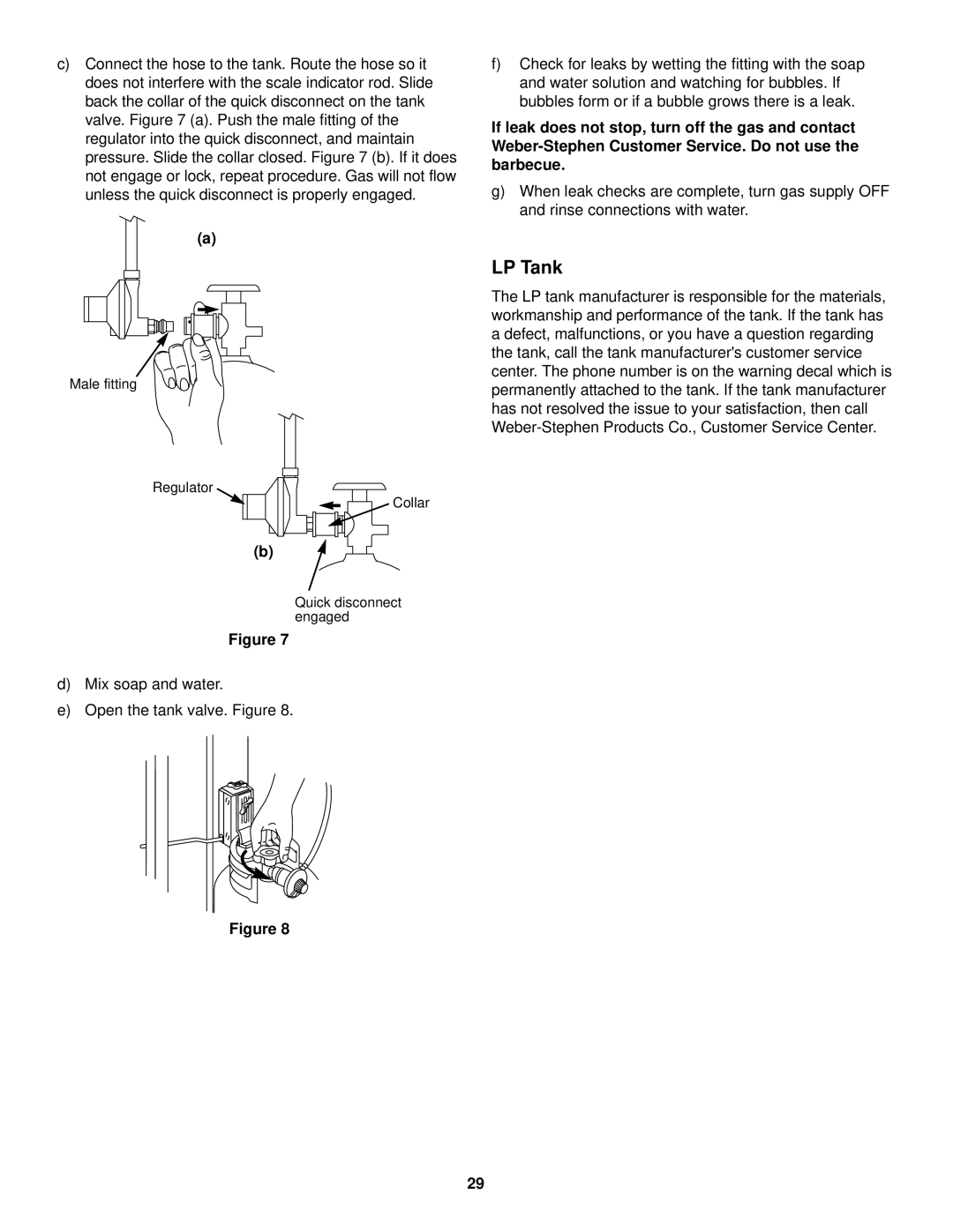 Weber 3000 LX owner manual Male fitting Regulator Collar Quick disconnect engaged 