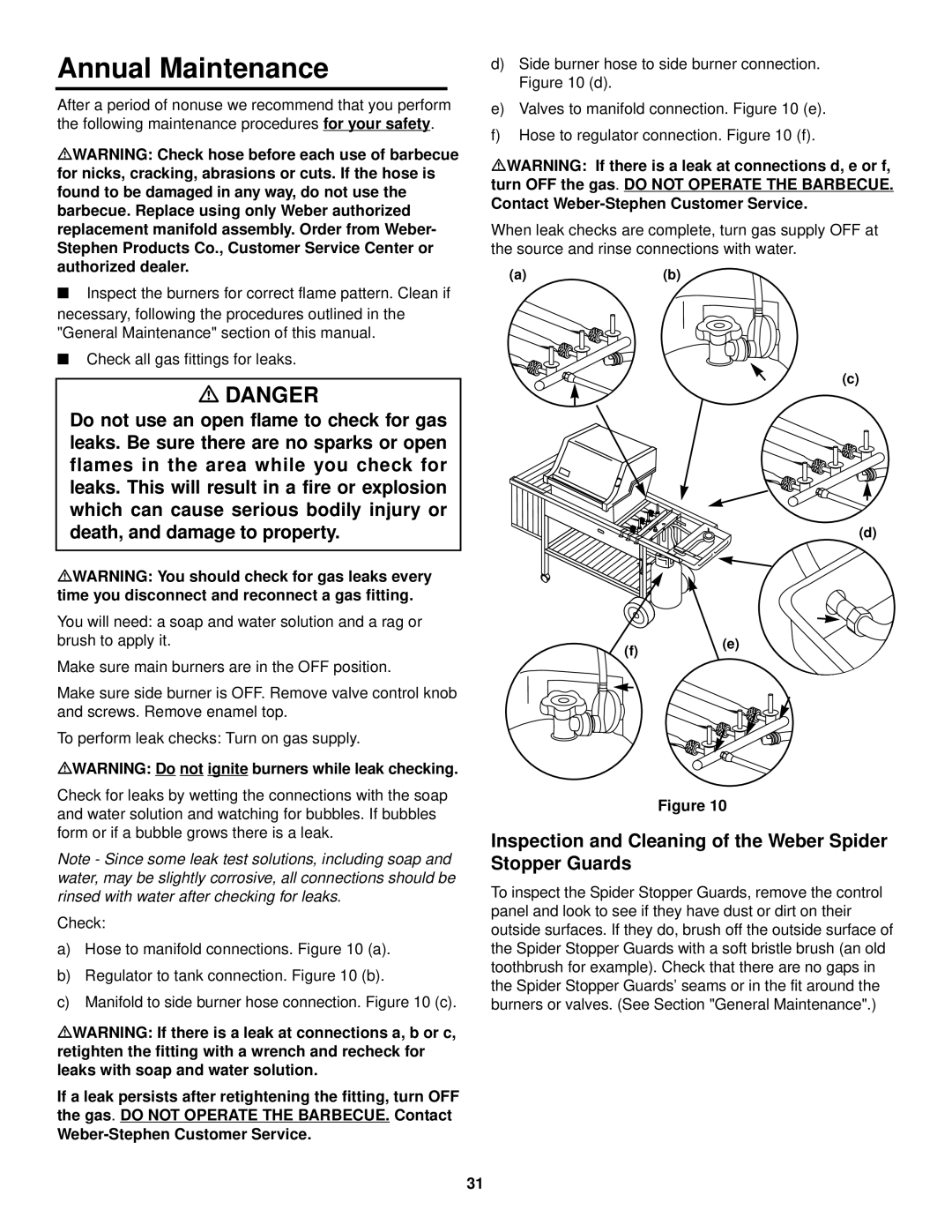 Weber 3000 LX owner manual Annual Maintenance, Inspection and Cleaning of the Weber Spider Stopper Guards 