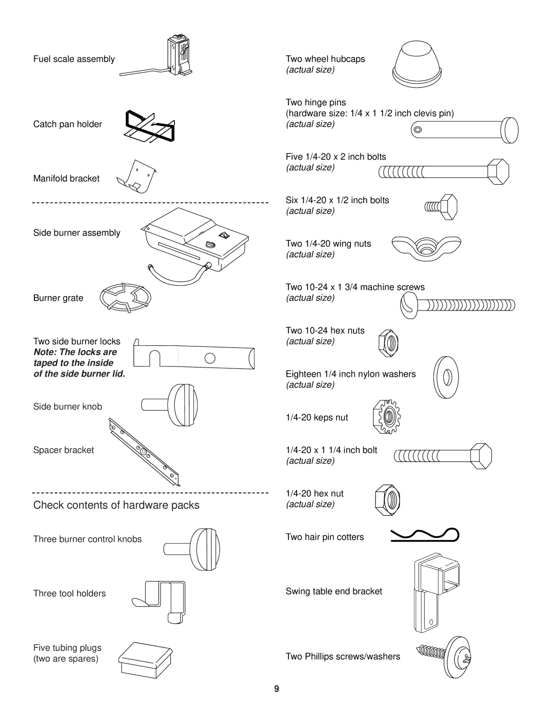 Weber 3000 LX owner manual Check contents of hardware packs 