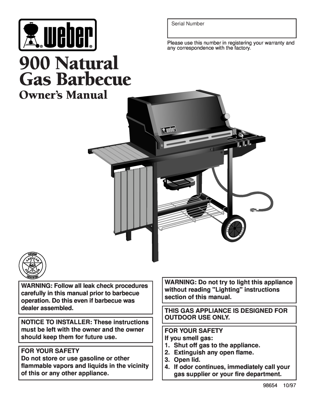 Weber 3000 LX owner manual Natural Gas Barbecue, Owner’s Manual, For Your Safety, Extinguish any open flame 3. Open lid 