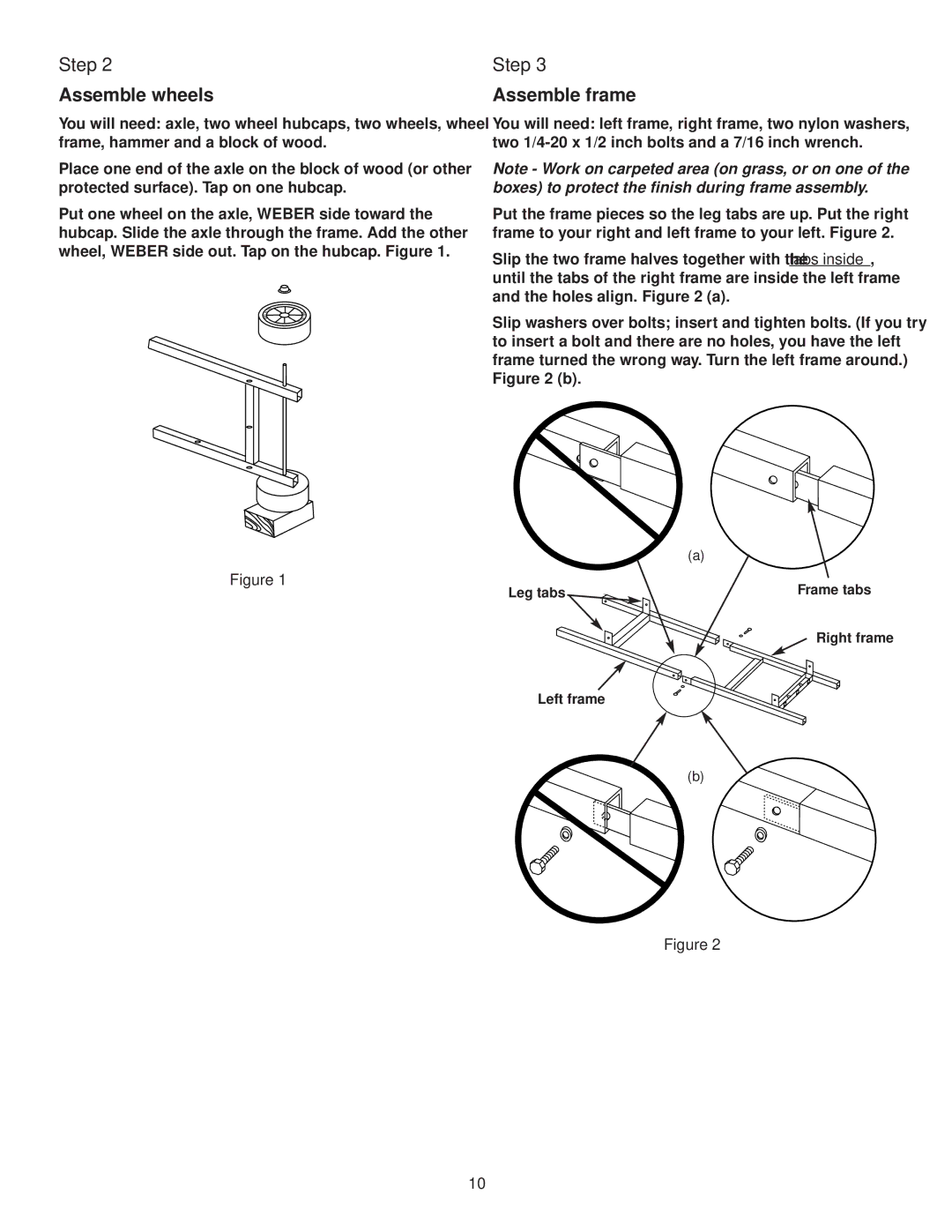 Weber 3000 Series owner manual Assemble wheels, Assemble frame 