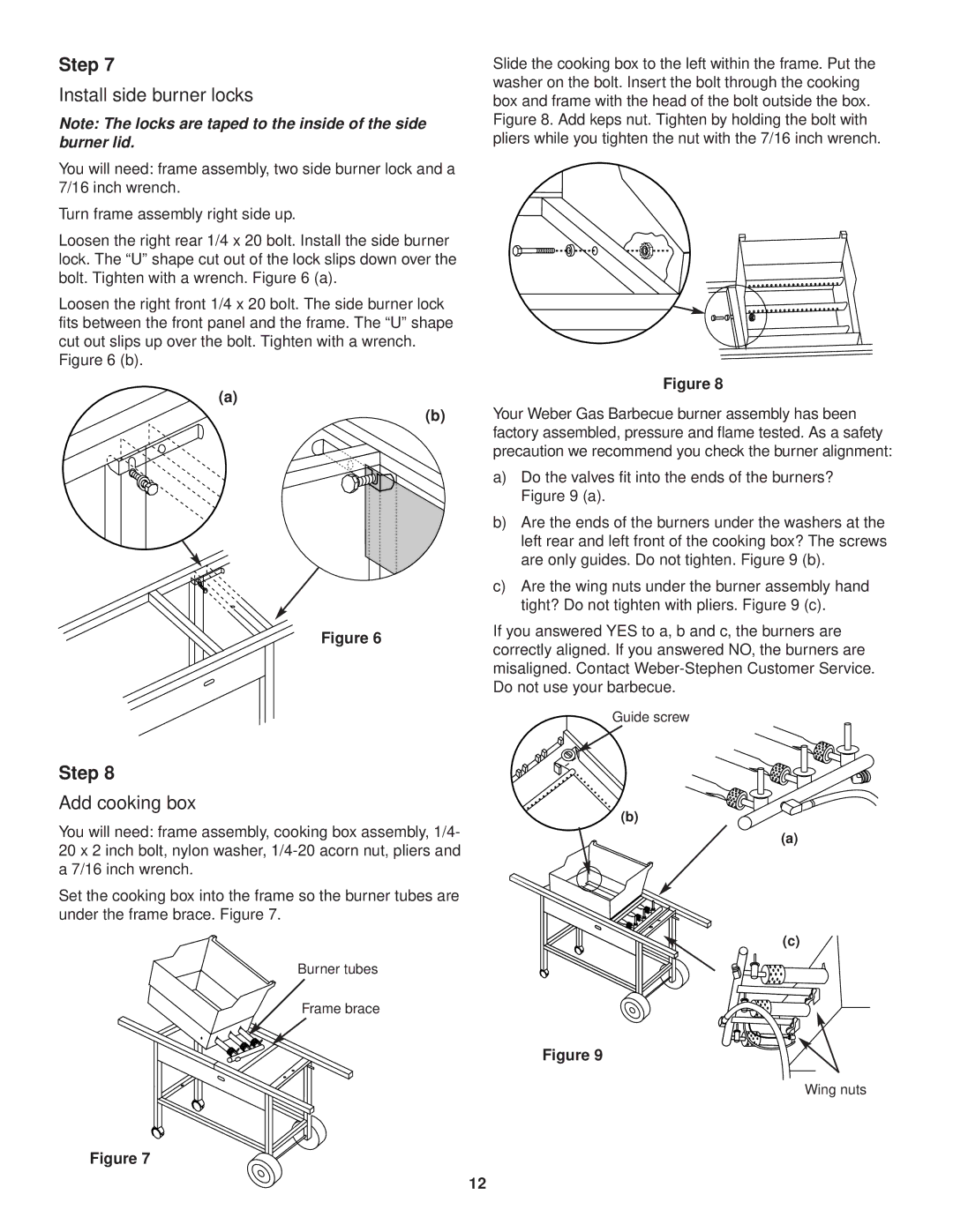 Weber 3000 Series owner manual Install side burner locks, Add cooking box 