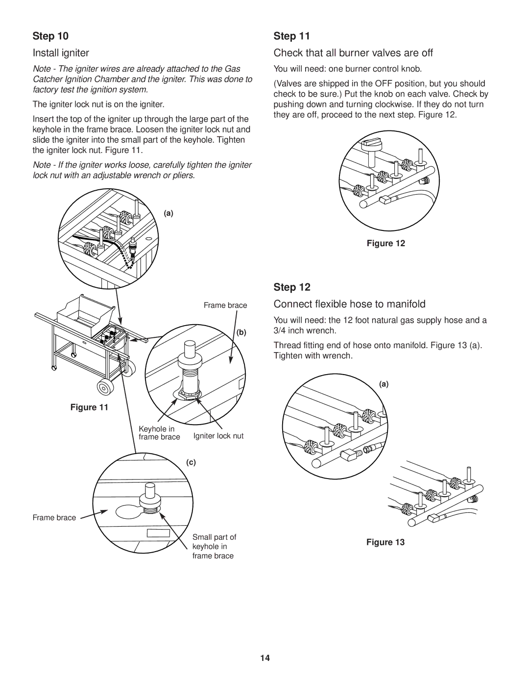 Weber 3000 Series owner manual Install igniter Check that all burner valves are off, Connect flexible hose to manifold 