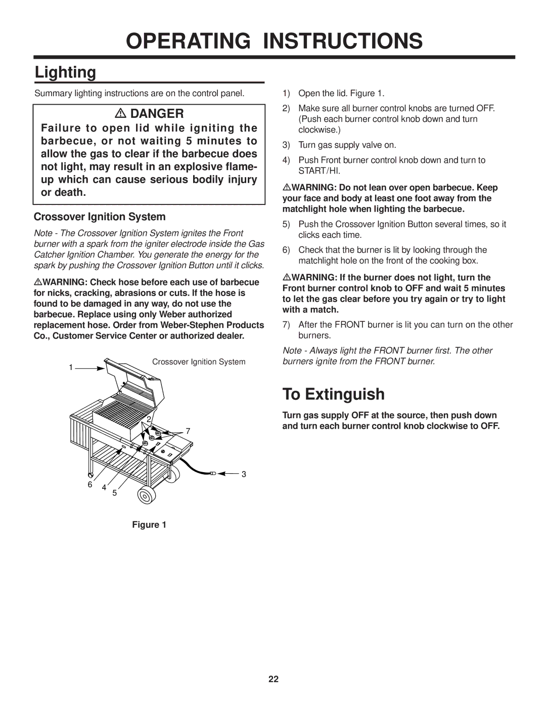 Weber 3000 Series owner manual Lighting, To Extinguish, Turn gas supply OFF at the source, then push down 