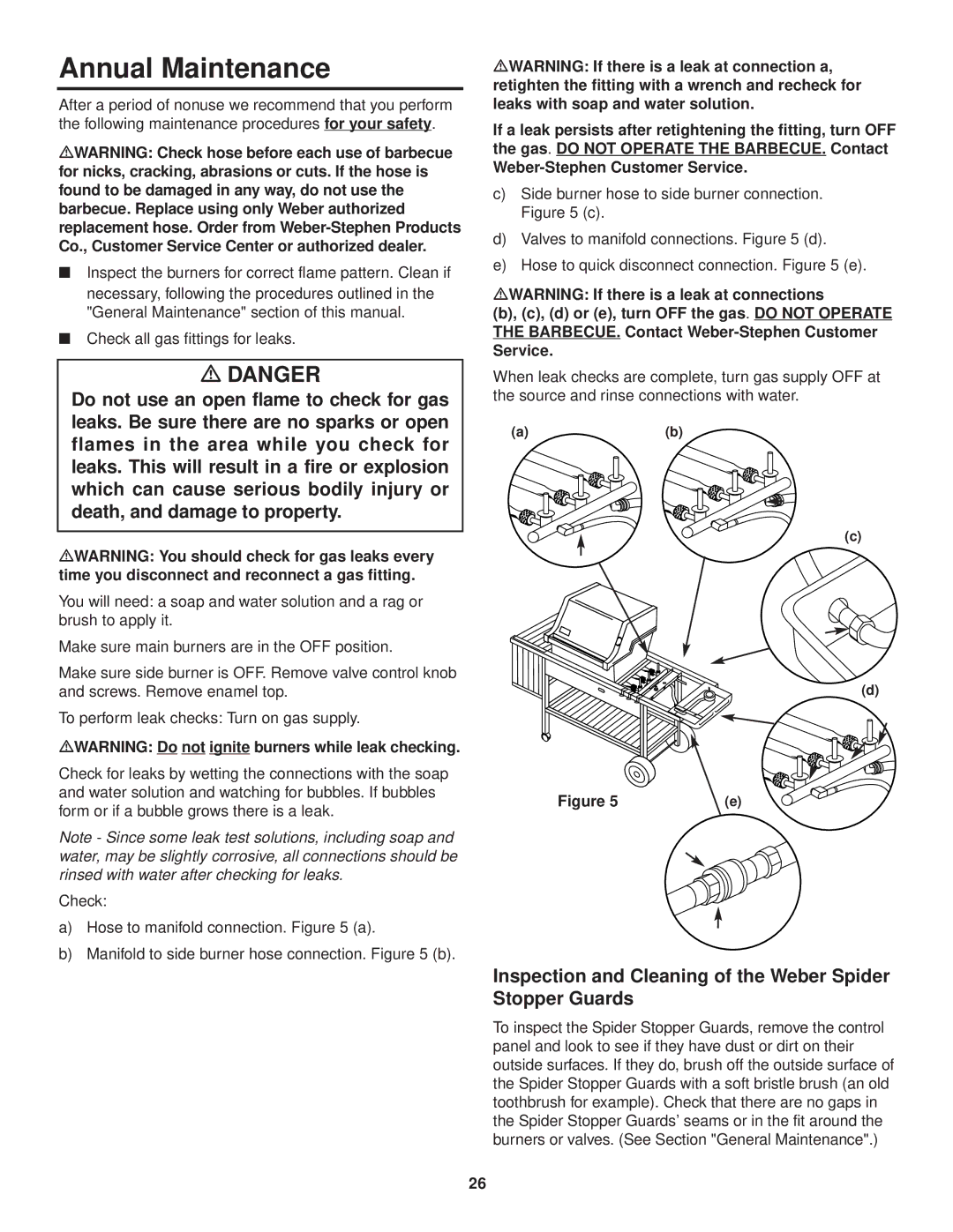 Weber 3000 Series owner manual Annual Maintenance, Inspection and Cleaning of the Weber Spider Stopper Guards 