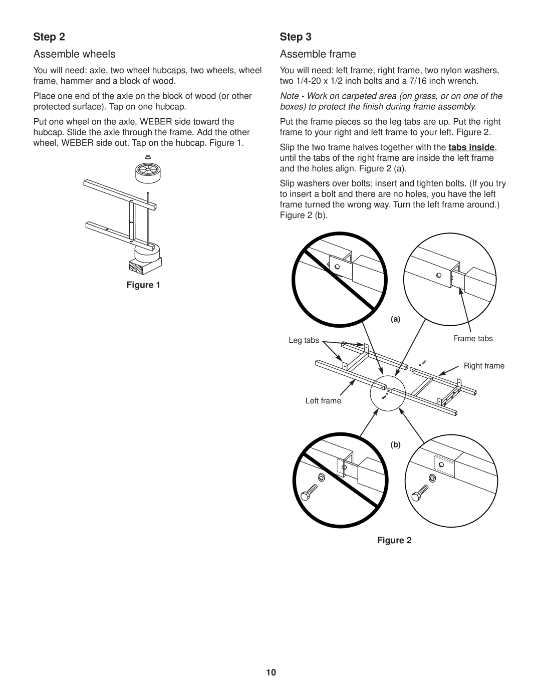 Weber 3000 owner manual Assemble wheels, Assemble frame 