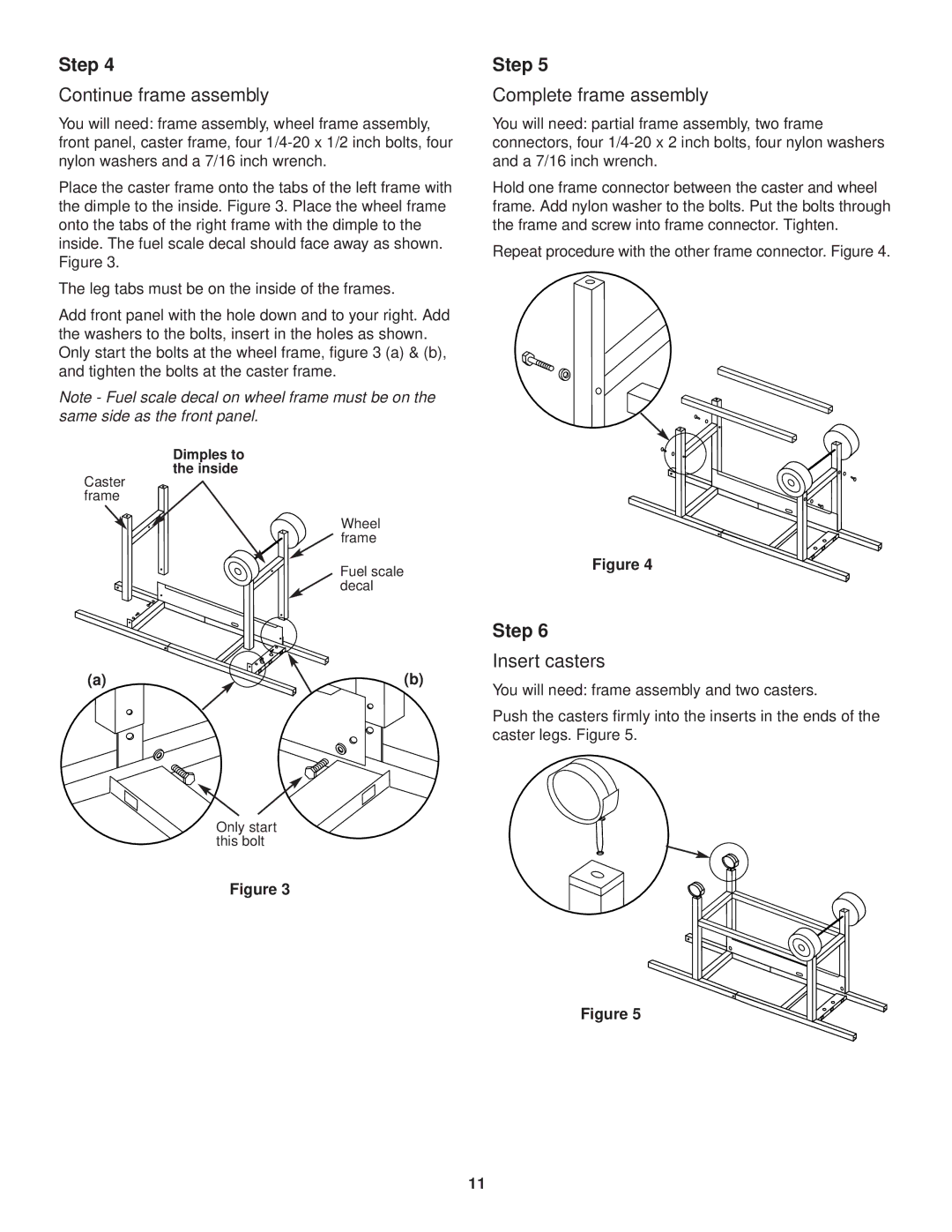 Weber 3000 owner manual Continue frame assembly, Complete frame assembly, Insert casters 