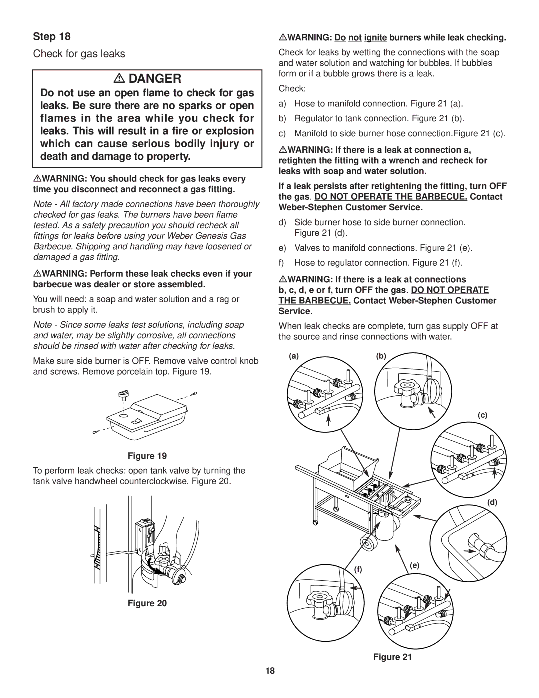 Weber 3000 owner manual Check for gas leaks, MWARNING Do not ignite burners while leak checking 