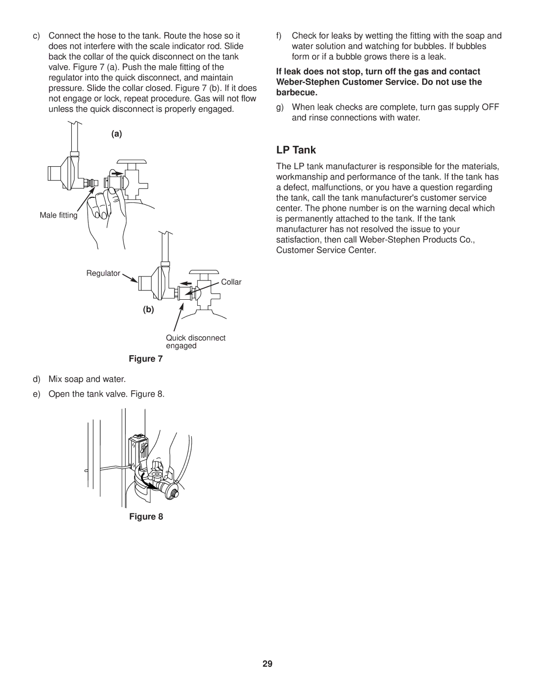 Weber 3000 owner manual Male fitting Regulator Collar Quick disconnect engaged 