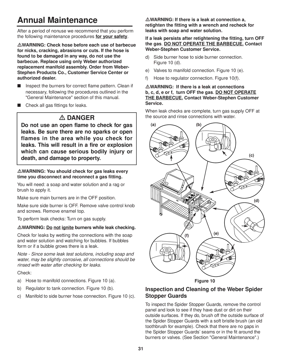 Weber 3000 owner manual Annual Maintenance, Inspection and Cleaning of the Weber Spider Stopper Guards 