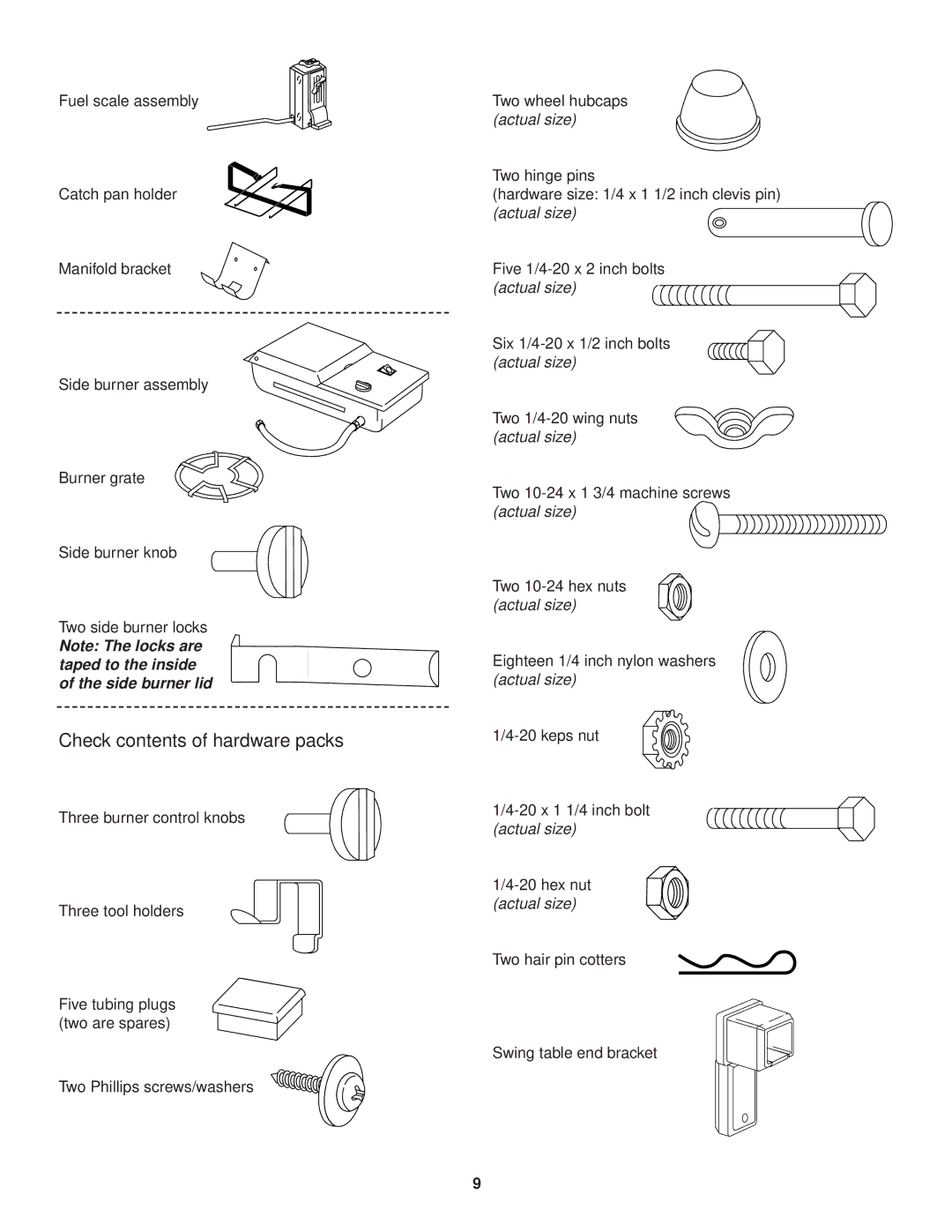 Weber 3000 owner manual Check contents of hardware packs 