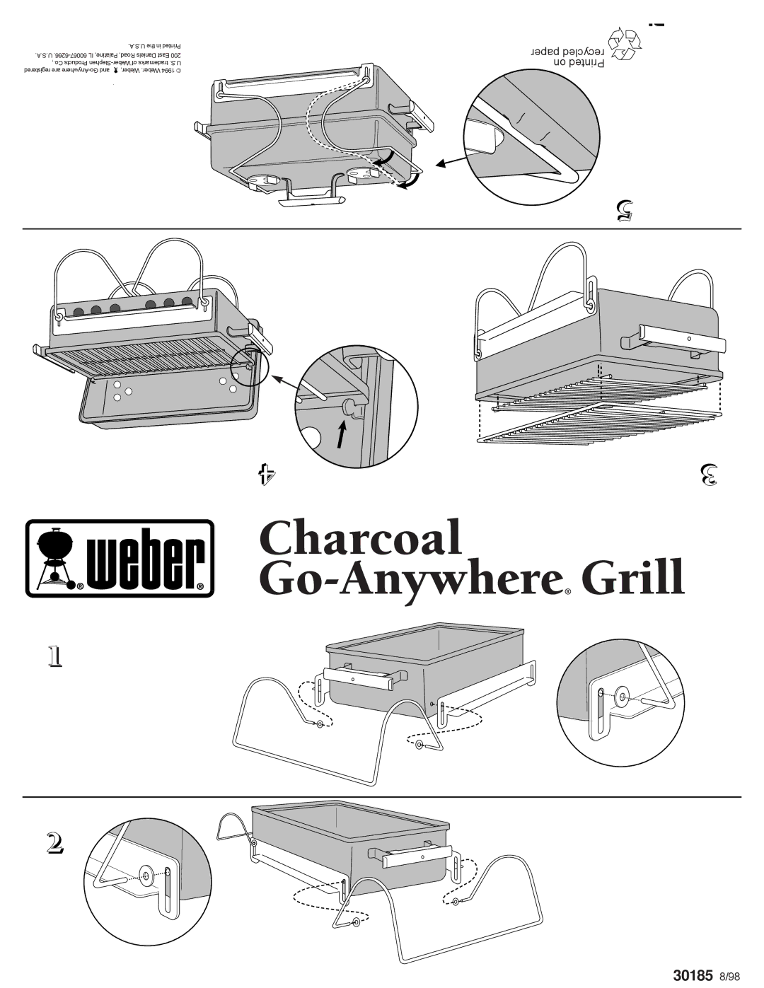 Weber 30185 manual Charcoal Go-AnywhereGrill 