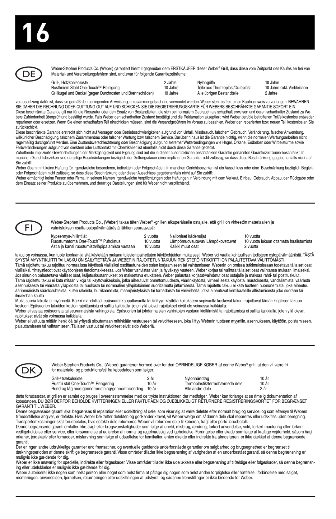 Weber 30821_091508 manual Jahre Alle übrigen Bestandteile 