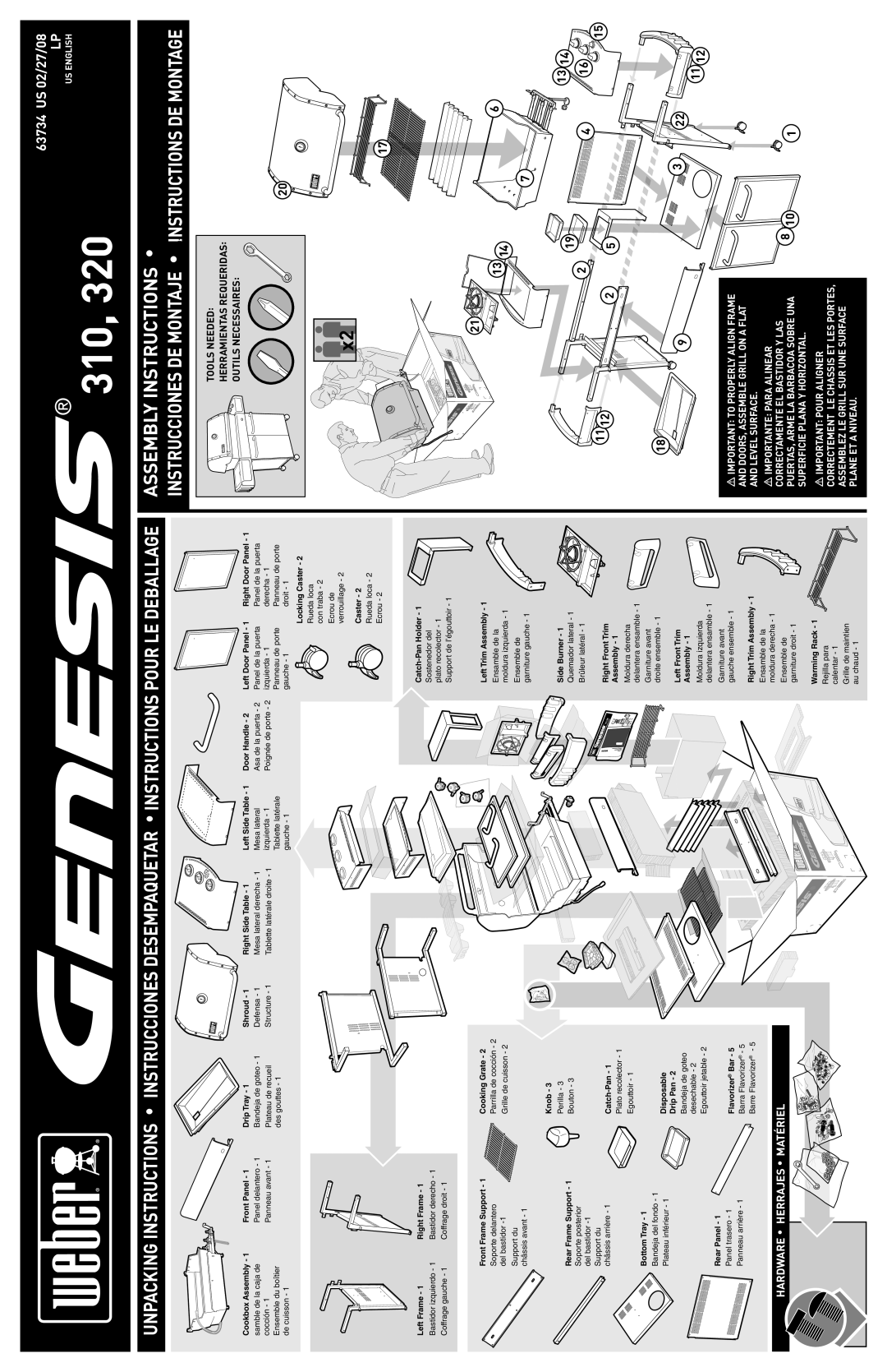 Weber 320 manual 63734 US 02/27/08 LP, 310, Assembly Instructions 