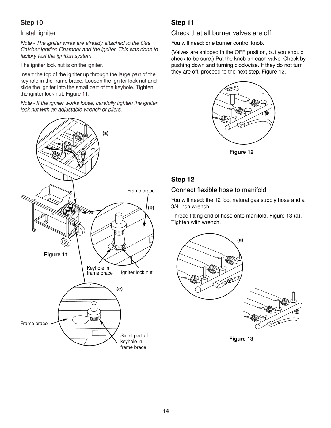 Weber 3100 owner manual Install igniter Check that all burner valves are off, Connect flexible hose to manifold 