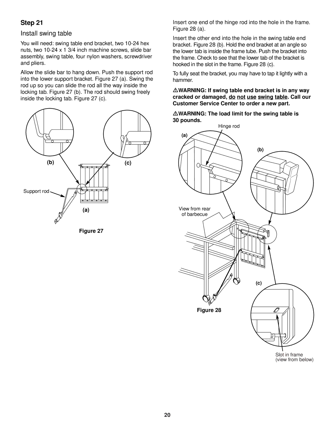 Weber 3100 owner manual Install swing table 