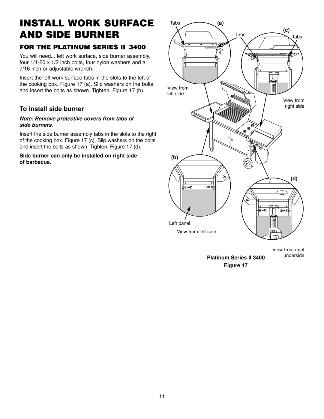 Weber 2200 LP, 3200 LP manual To install side burner 