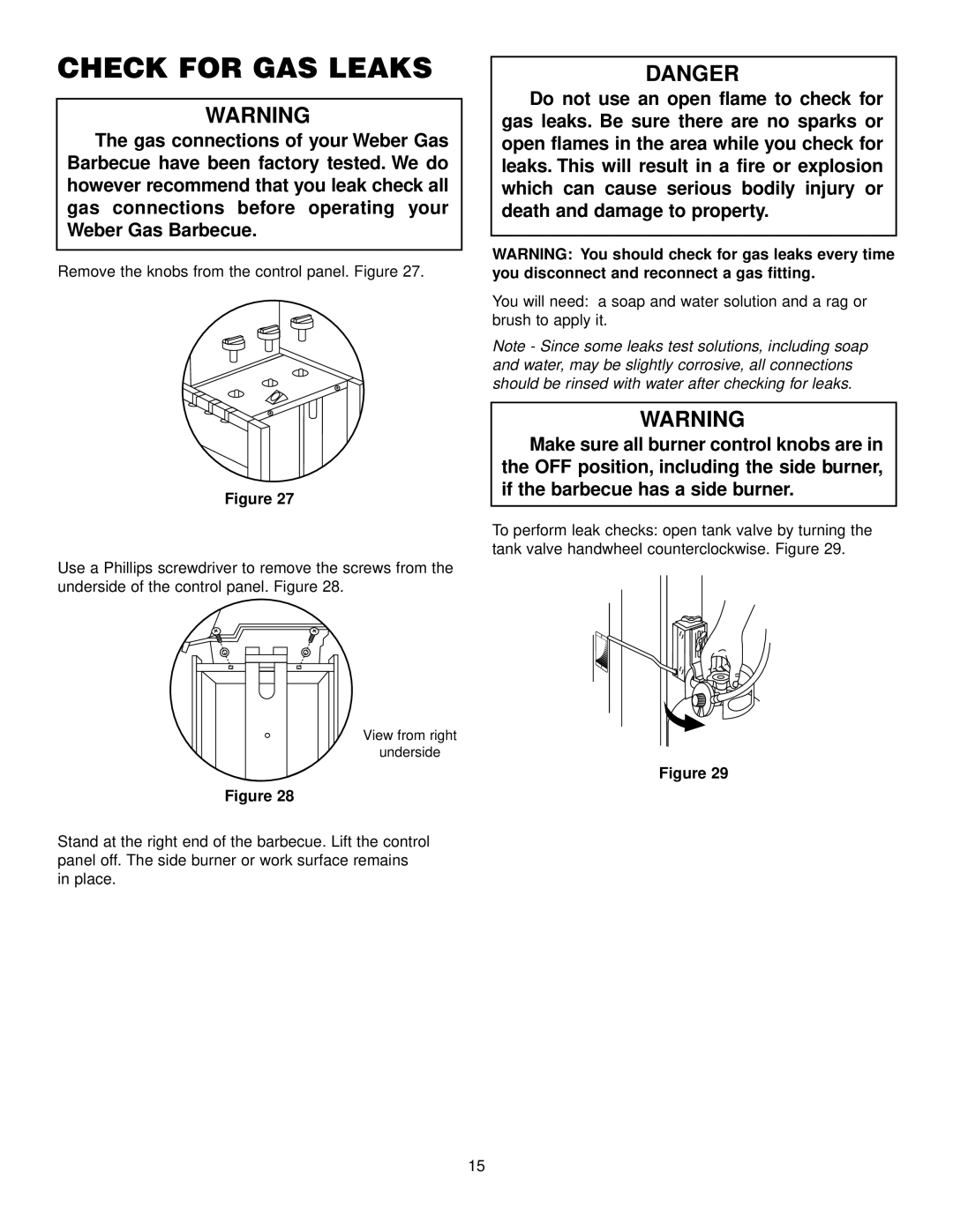 Weber 2200 LP, 3200 LP manual Check for GAS Leaks 