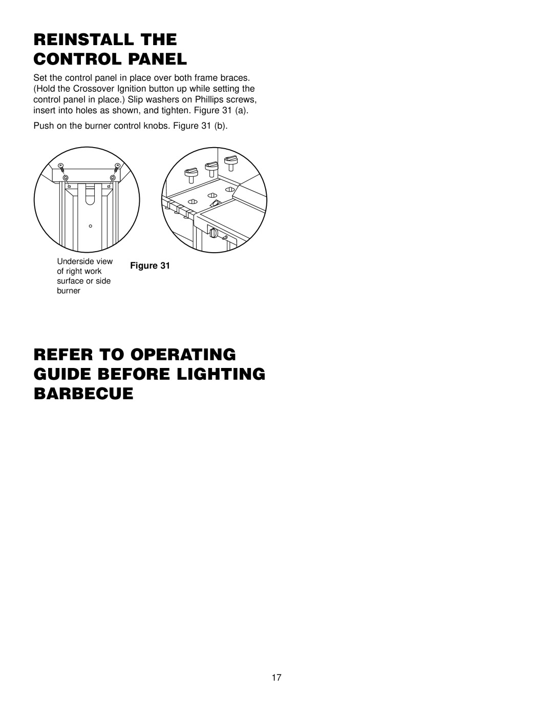 Weber 2200 LP, 3200 LP manual Reinstall Control Panel, Refer to Operating Guide Before Lighting Barbecue 