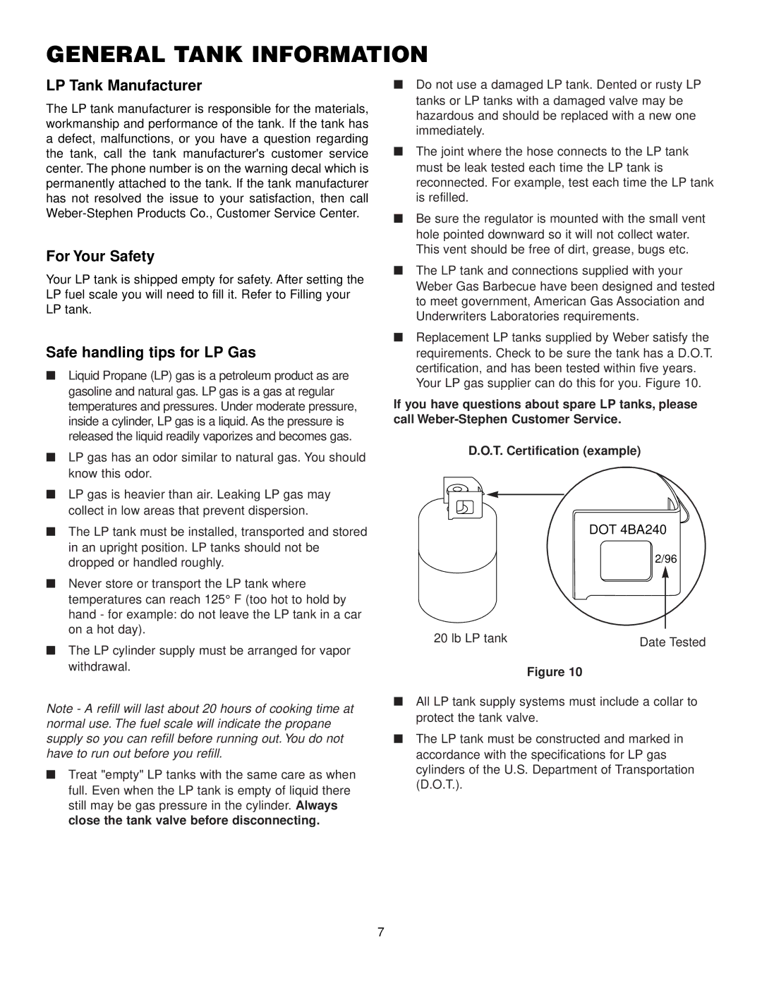 Weber 2200 LP, 3200 LP manual General Tank Information, LP Tank Manufacturer 