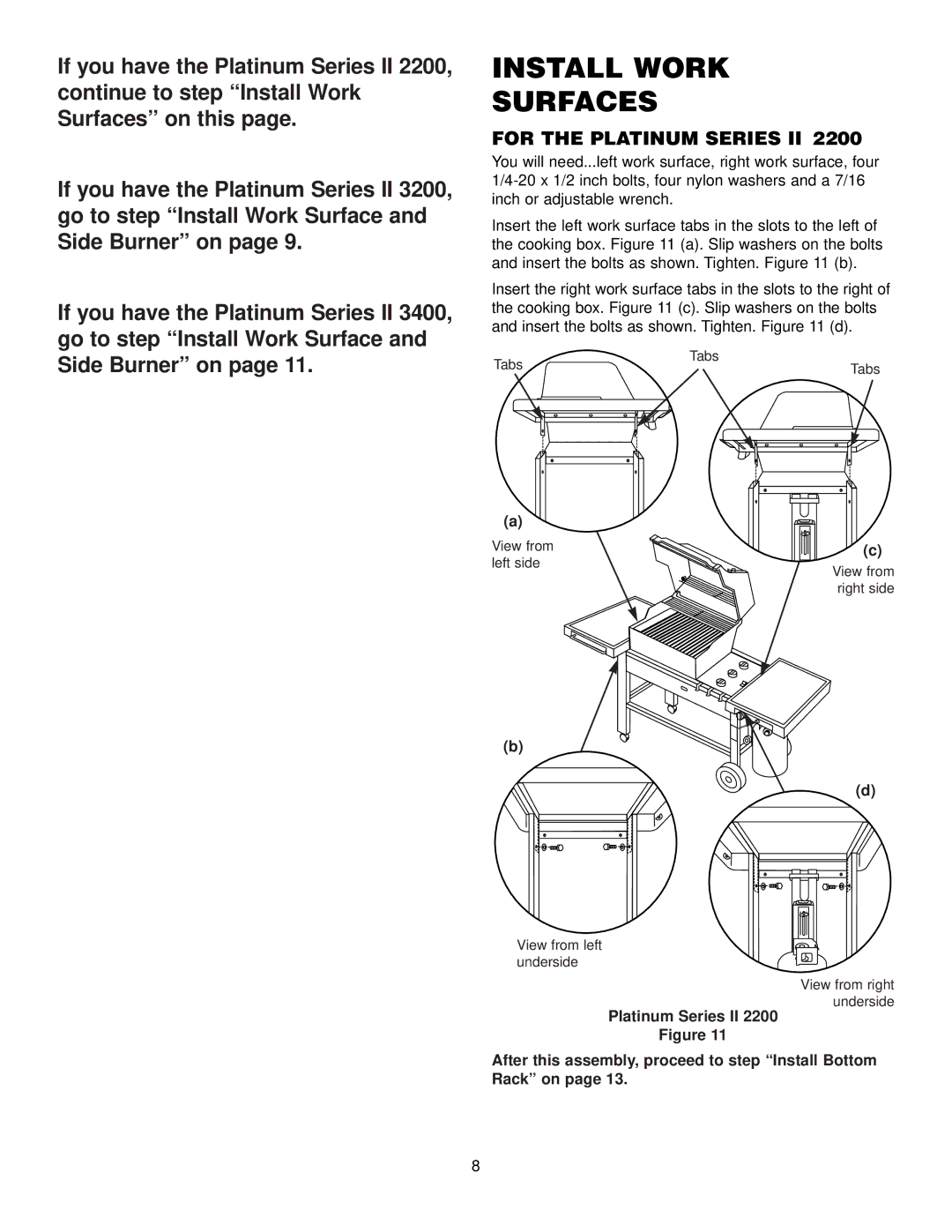 Weber 3200 LP, 2200 LP manual Install Work Surfaces, For the Platinum Series II 