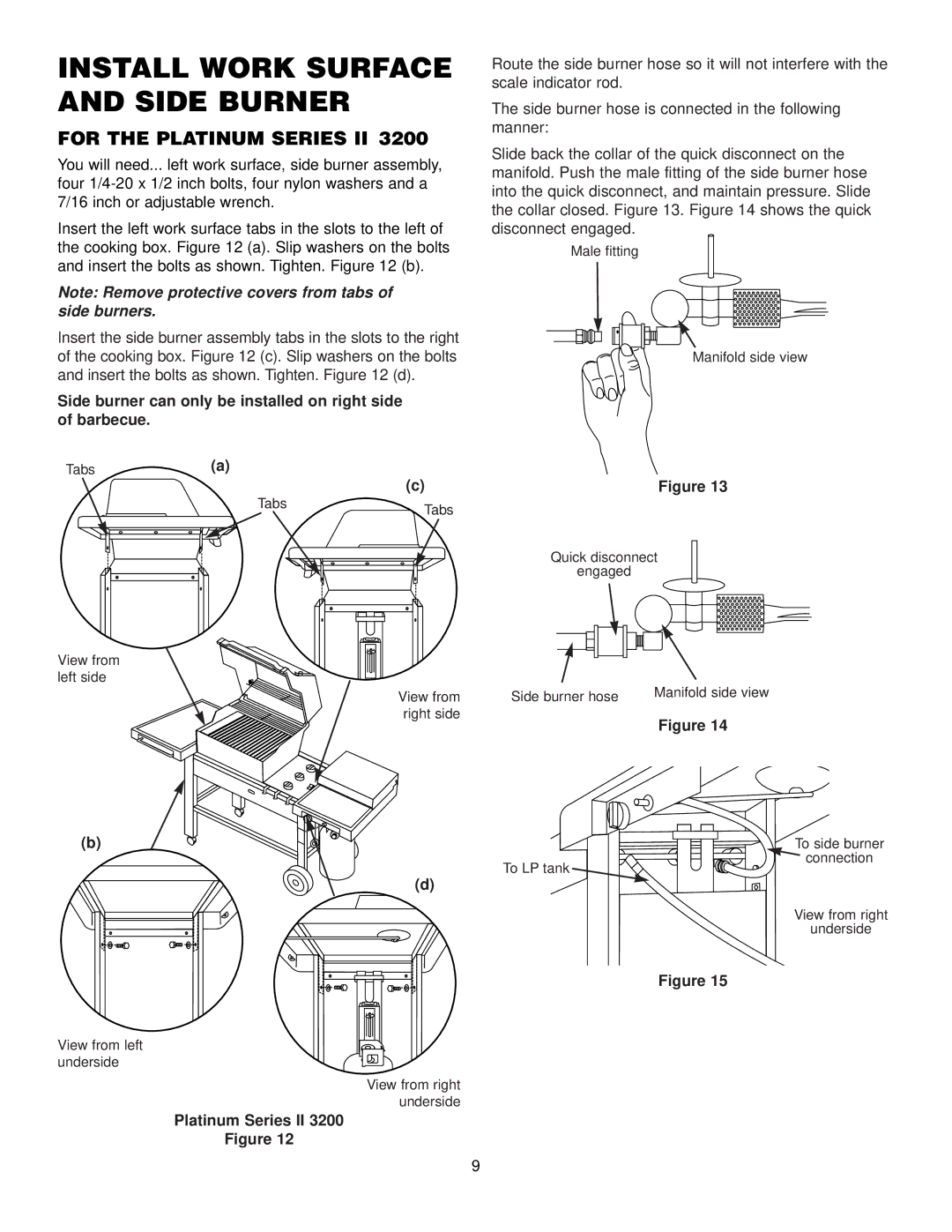 Weber 2200 LP, 3200 LP Install Work Surface and Side Burner, Side burner can only be installed on right side of barbecue 