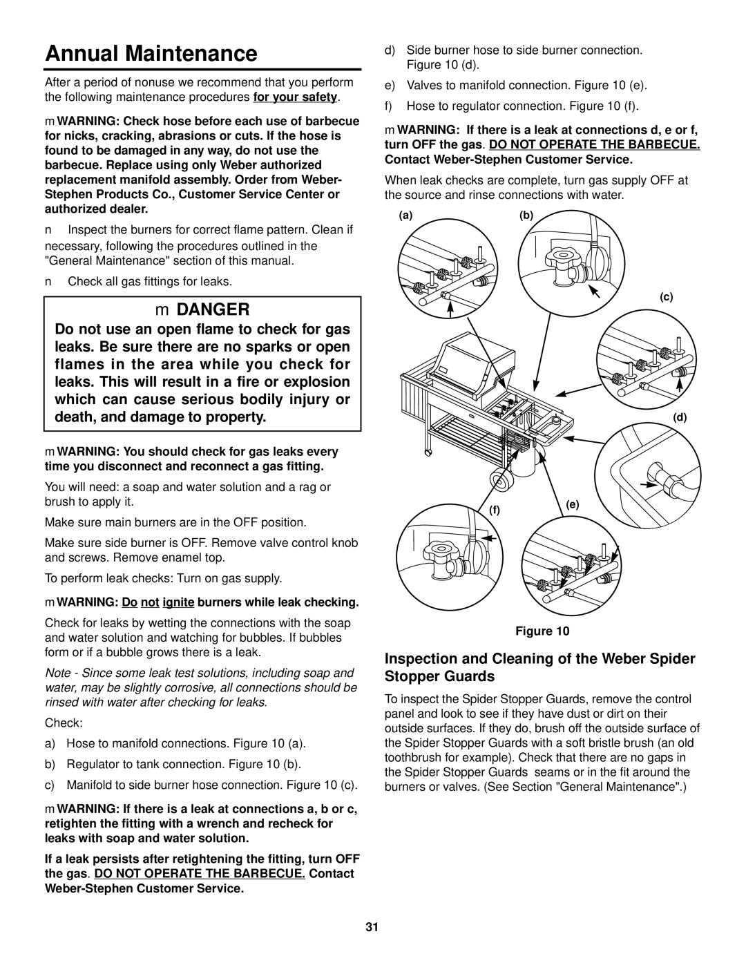 Weber 3200 owner manual Annual Maintenance, Inspection and Cleaning of the Weber Spider Stopper Guards 