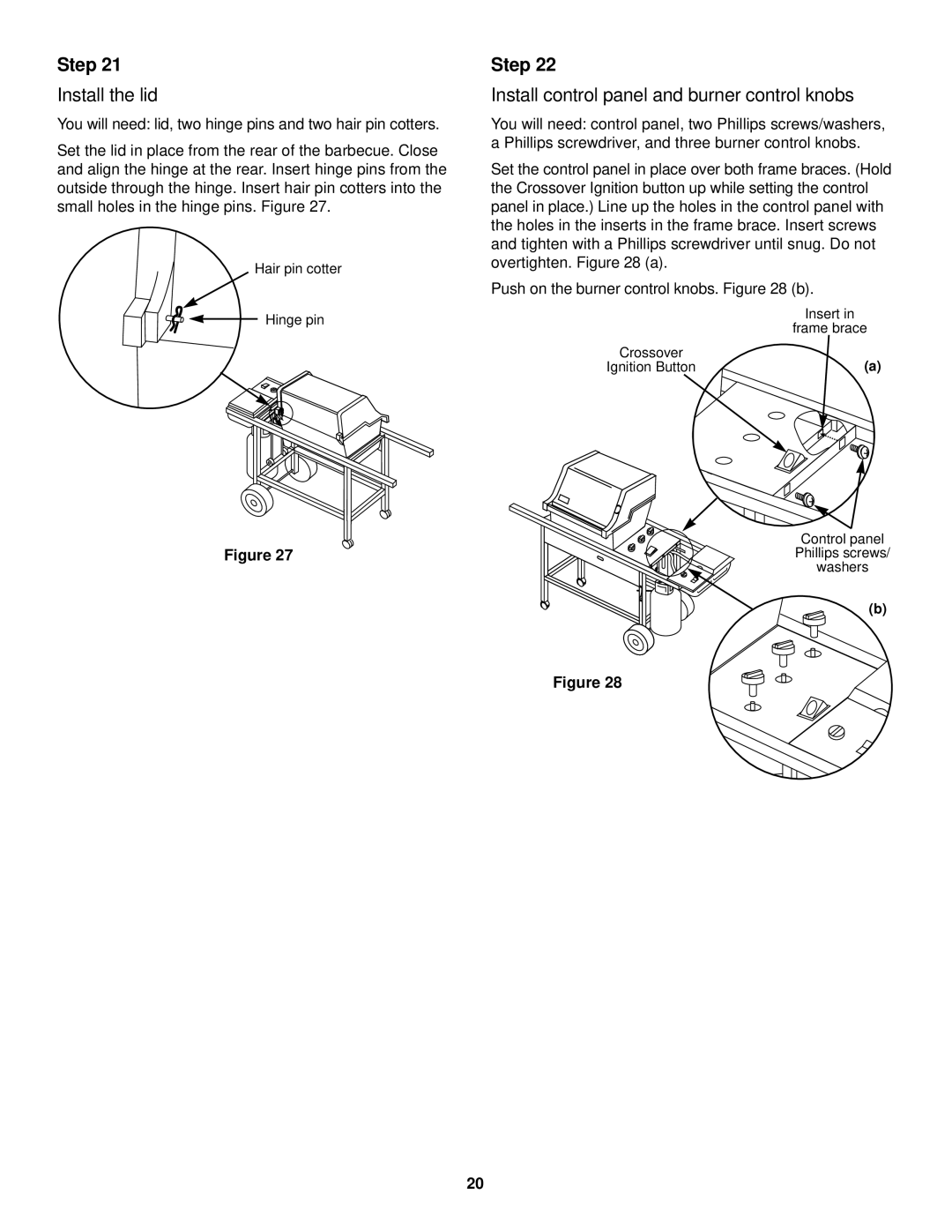 Weber 3200 owner manual Install the lid, Install control panel and burner control knobs 