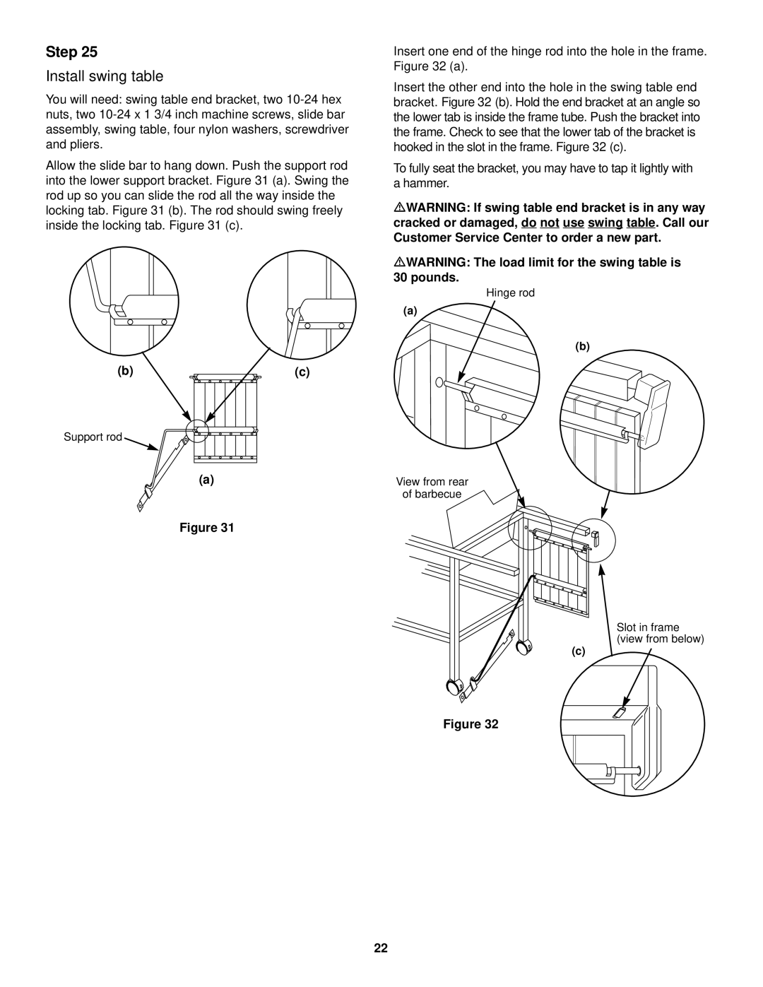 Weber 3200 owner manual Install swing table 