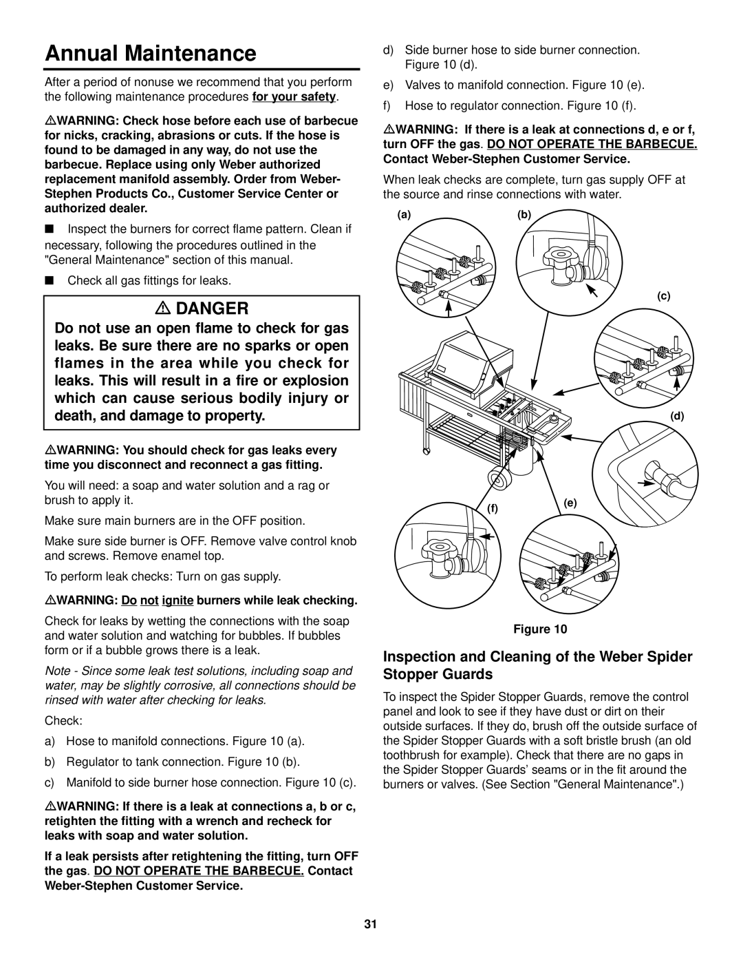 Weber 3200 owner manual Annual Maintenance, Inspection and Cleaning of the Weber Spider Stopper Guards 