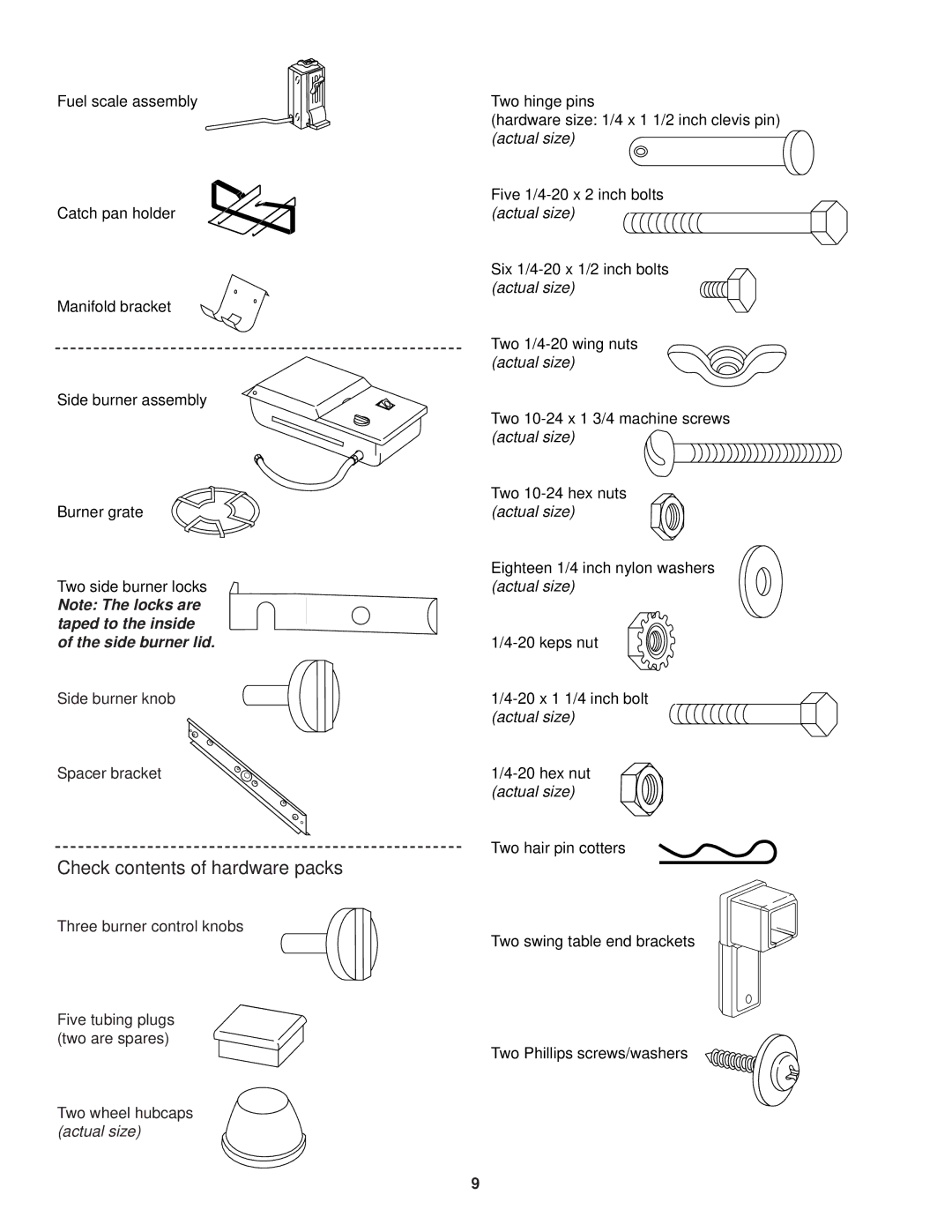 Weber 3200 owner manual Check contents of hardware packs 